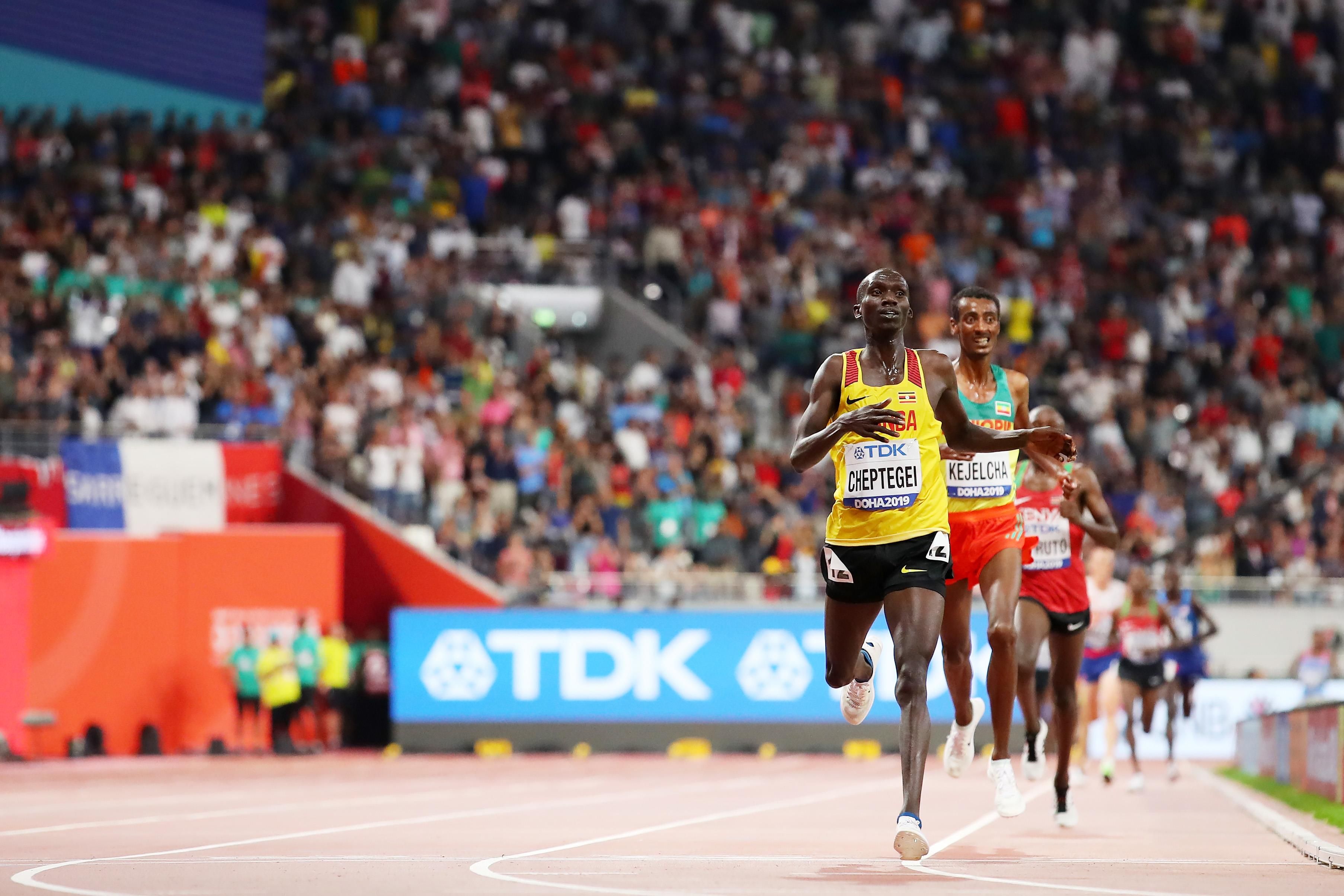 Joshua Cheptegei wins the 10,000m title at the World Athletics Championships Doha 2019