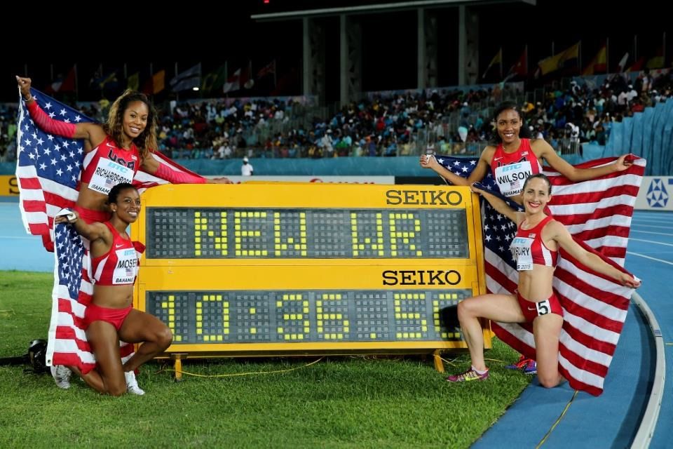 USA after the women's distance medley relay at the World Relays Bahamas 2015