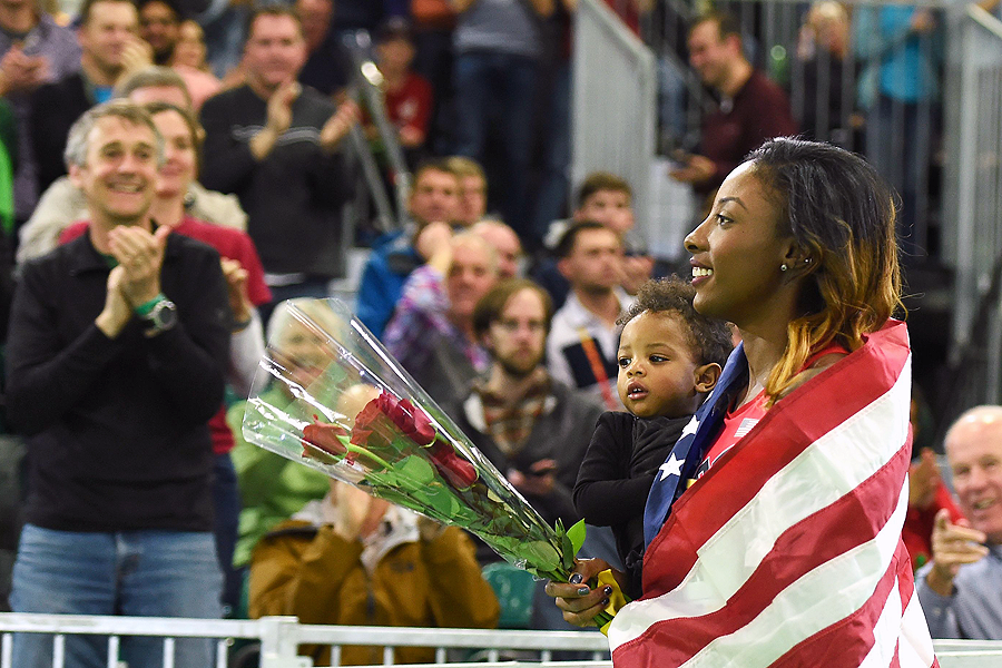 Nia Ali after winning the 60m hurdles at the IAAF World Indoor Championships Portland 2016