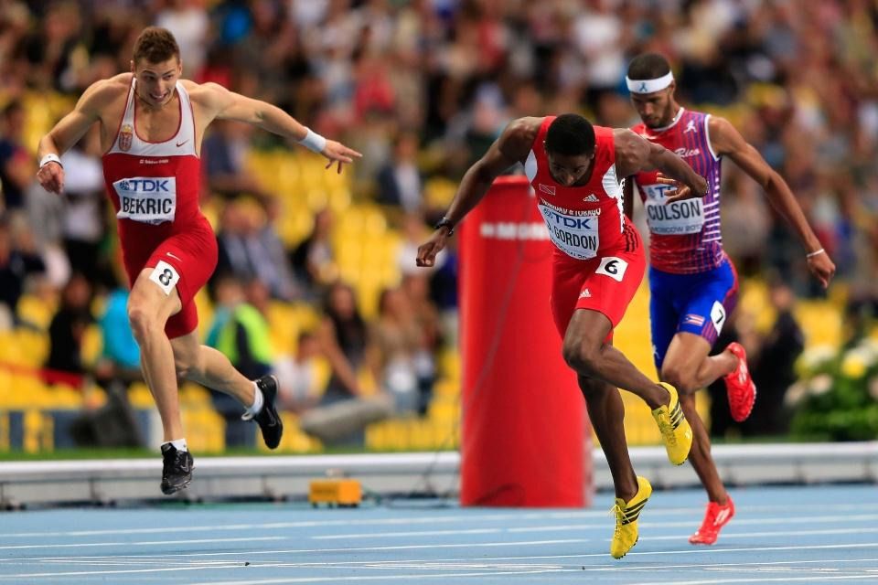 Jehue Gordon in the mens 400m Hurdles at the AAF World Athletics Championships Moscow 2013