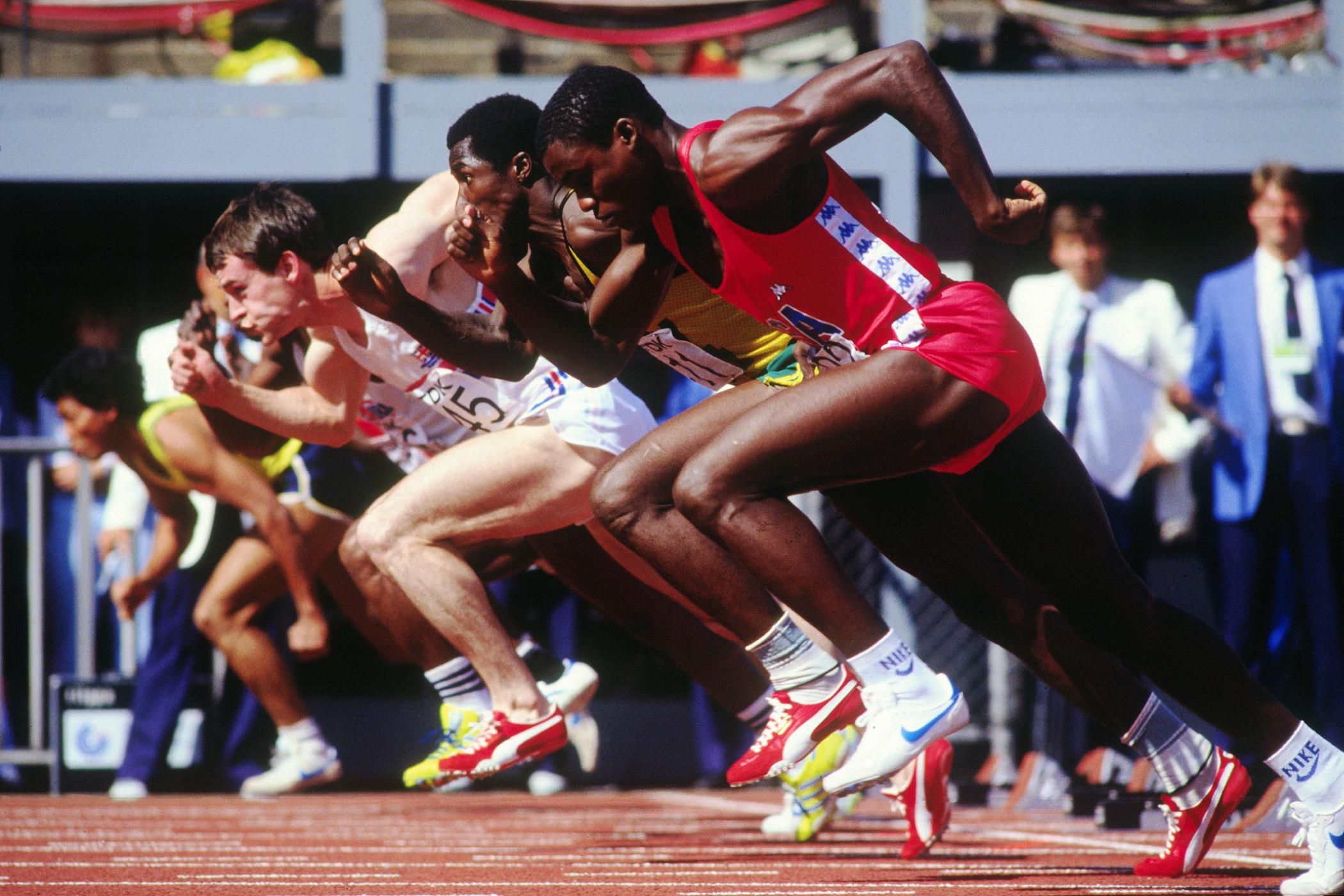 Carl Lewis in the 100m at the 1983 IAAF World Championships in Helsinki