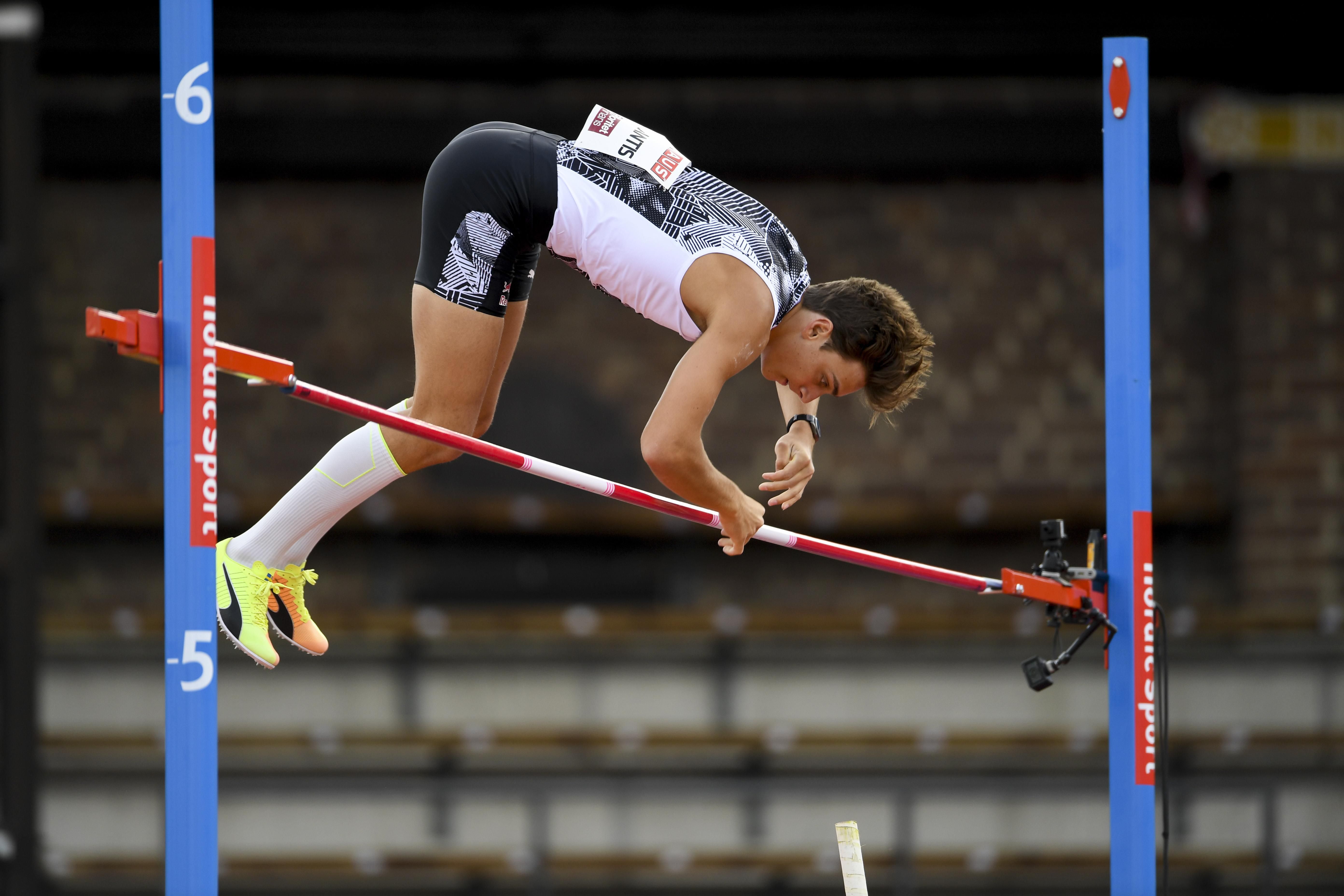 Pole vault winner Mondo Duplantis at the Diamond League meeting in Stockholm