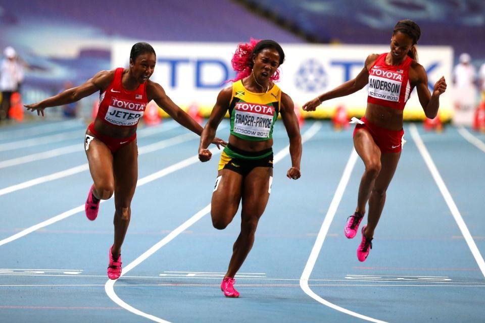 Shelly Ann Fraser Pryce in the womens 100m Finals at the IAAF World Athletics Championships Moscow 2013