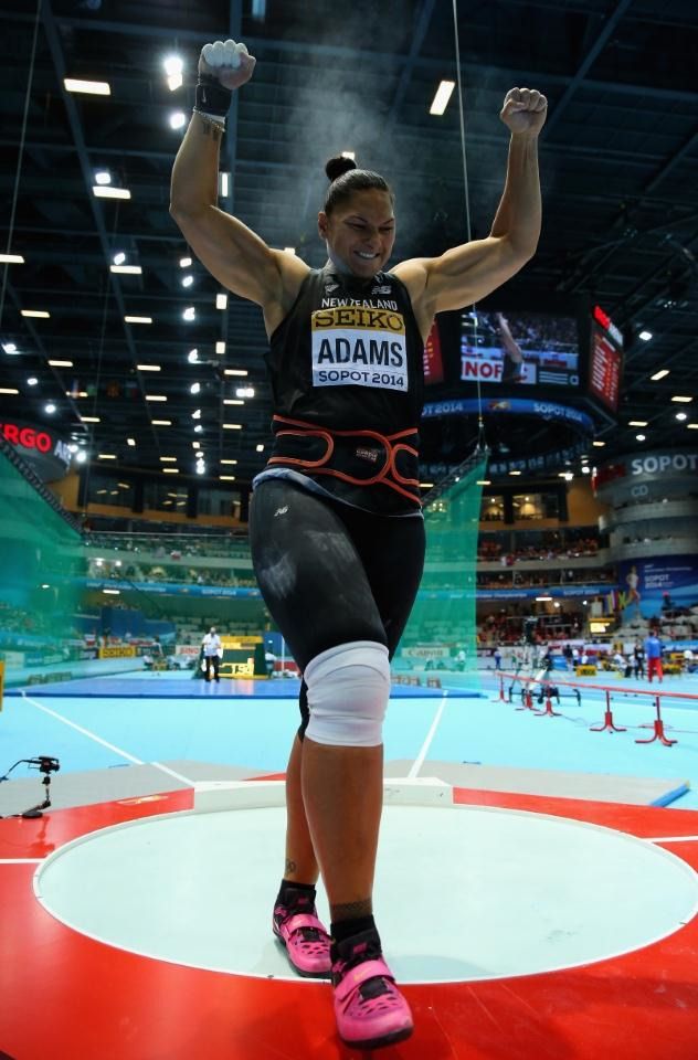 Valerie Adams celebrates her shot put win at the 2014 IAAF World Indoor Championships in Sopot