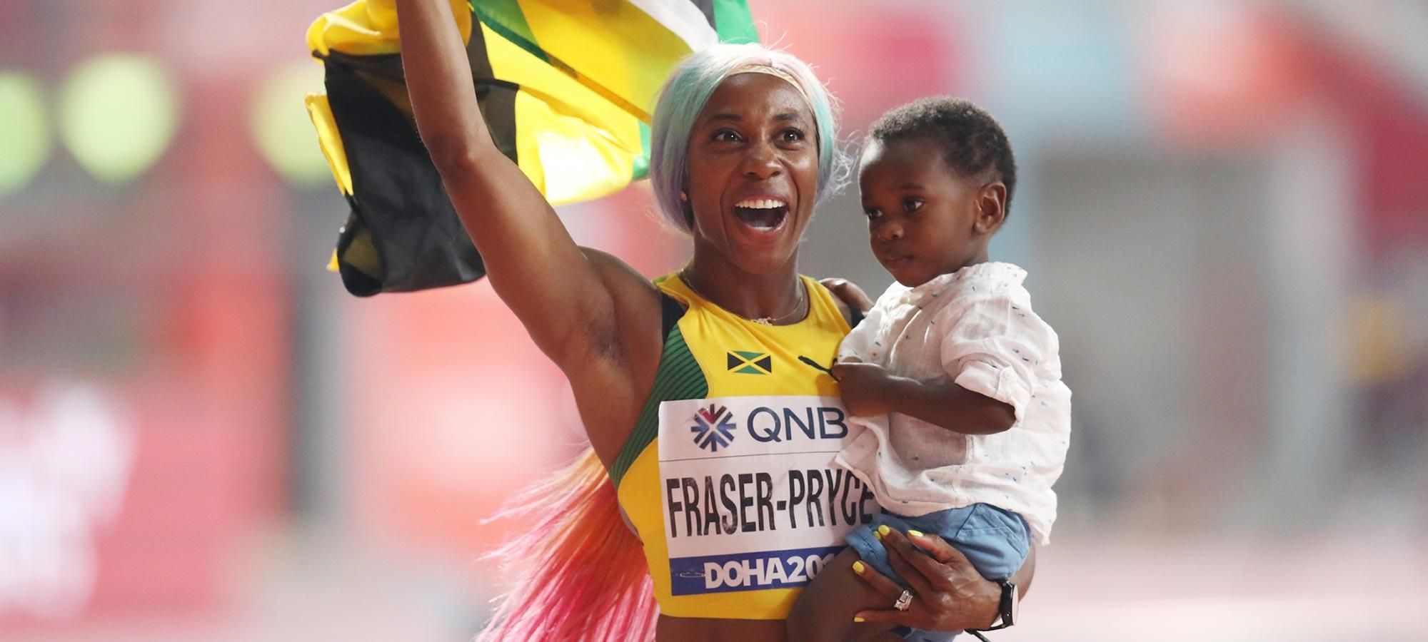 Allyson Felix, Shelly-Ann Fraser-Pryce and Liu Hong