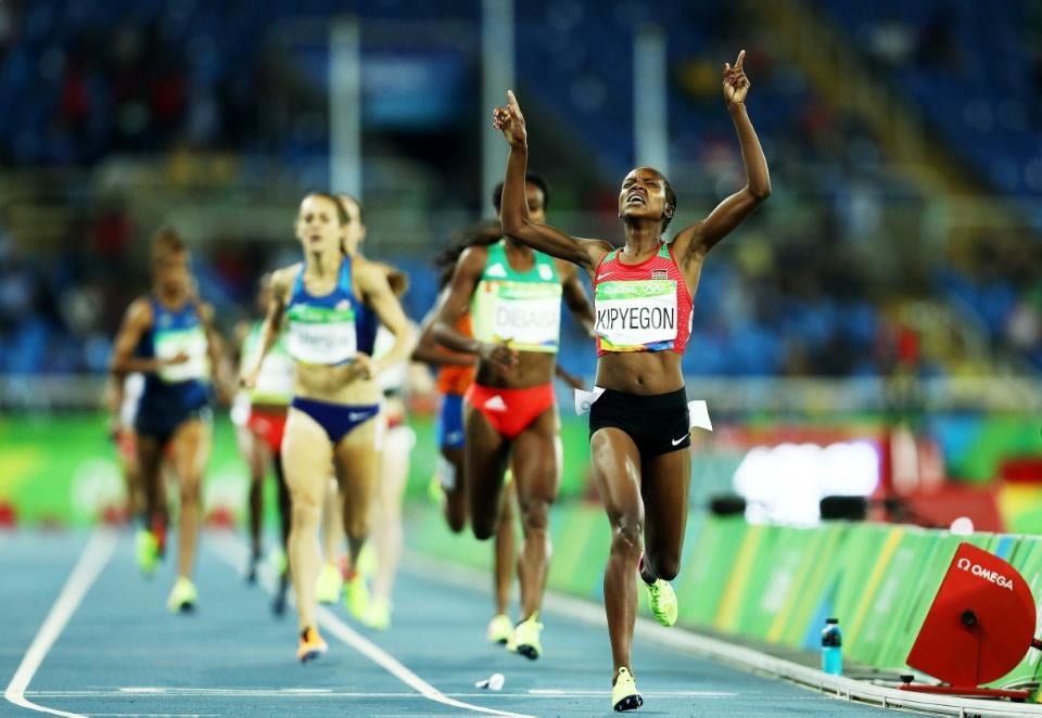 Faith Kipyegon wins the 1500m at the Rio 2016 Olympic Games