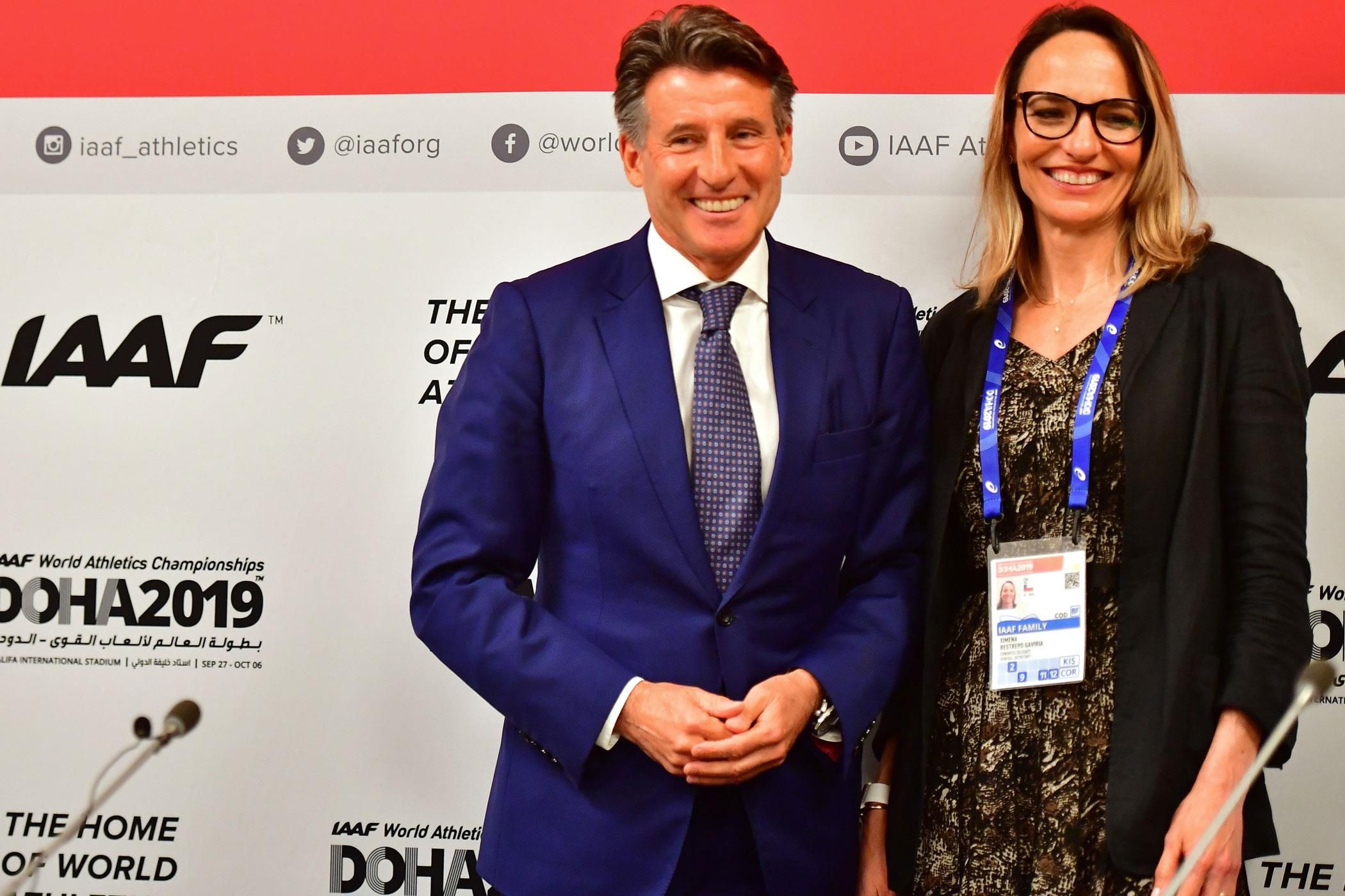 IAAF President Sebastian Coe and IAAF Vice President Ximena Restrepo