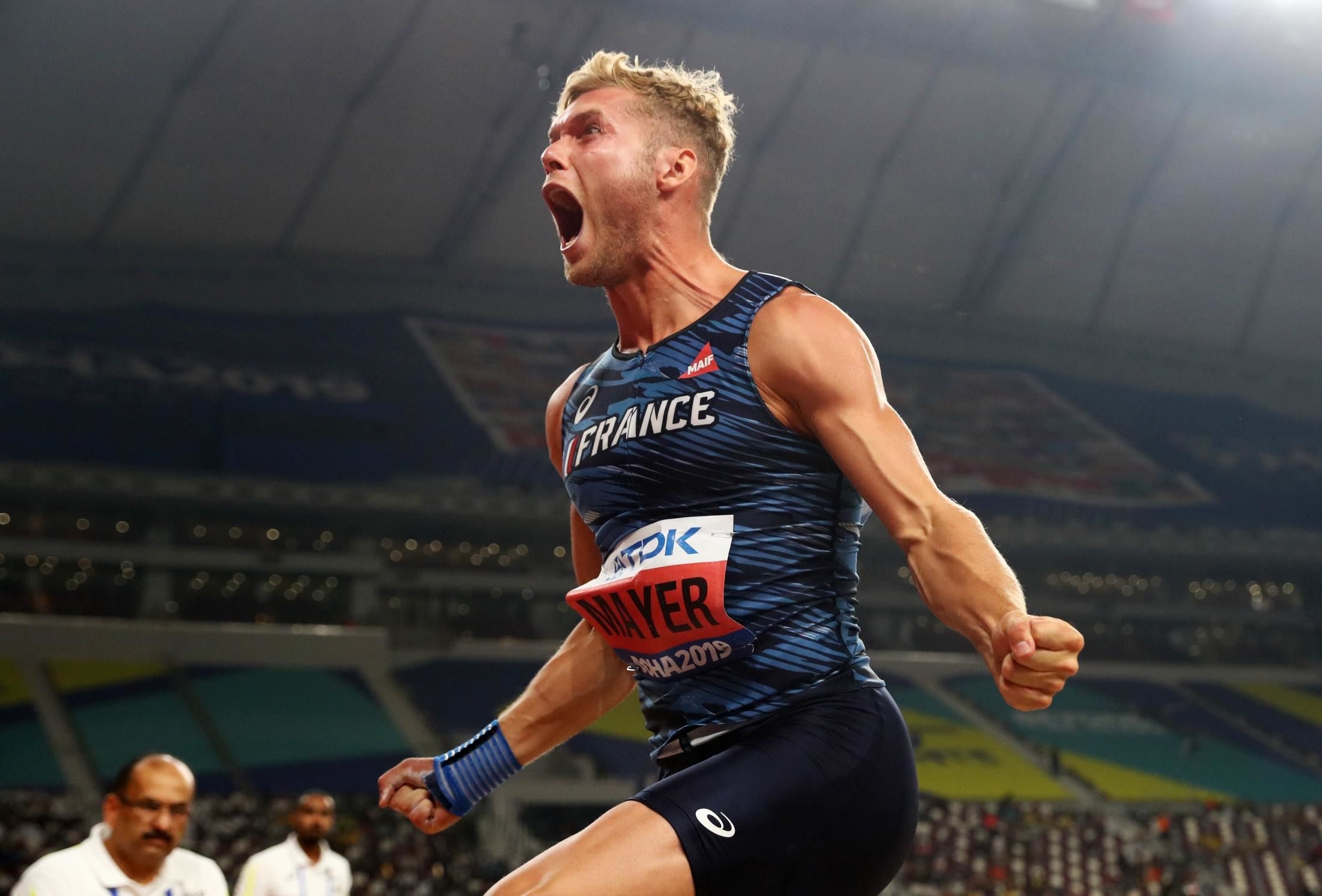 Kevin Mayer after throwing a lifetime decathlon best in the shot put at the IAAF World Championships Doha 2019