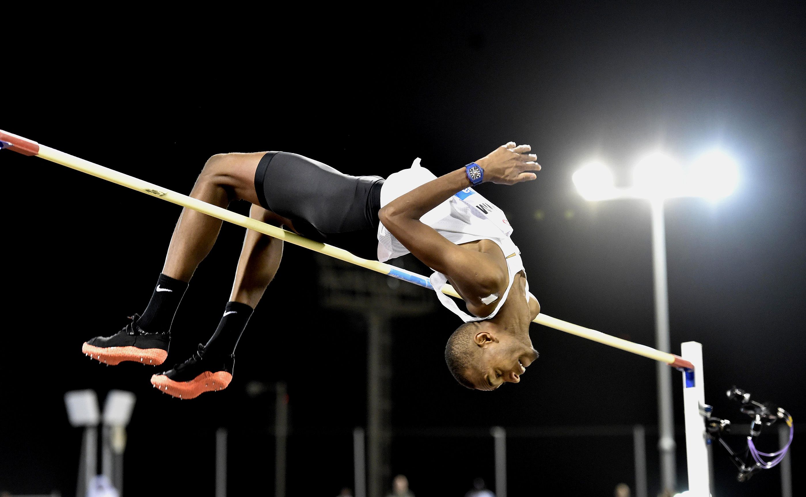 Mutaz Barshim in action in the high jump