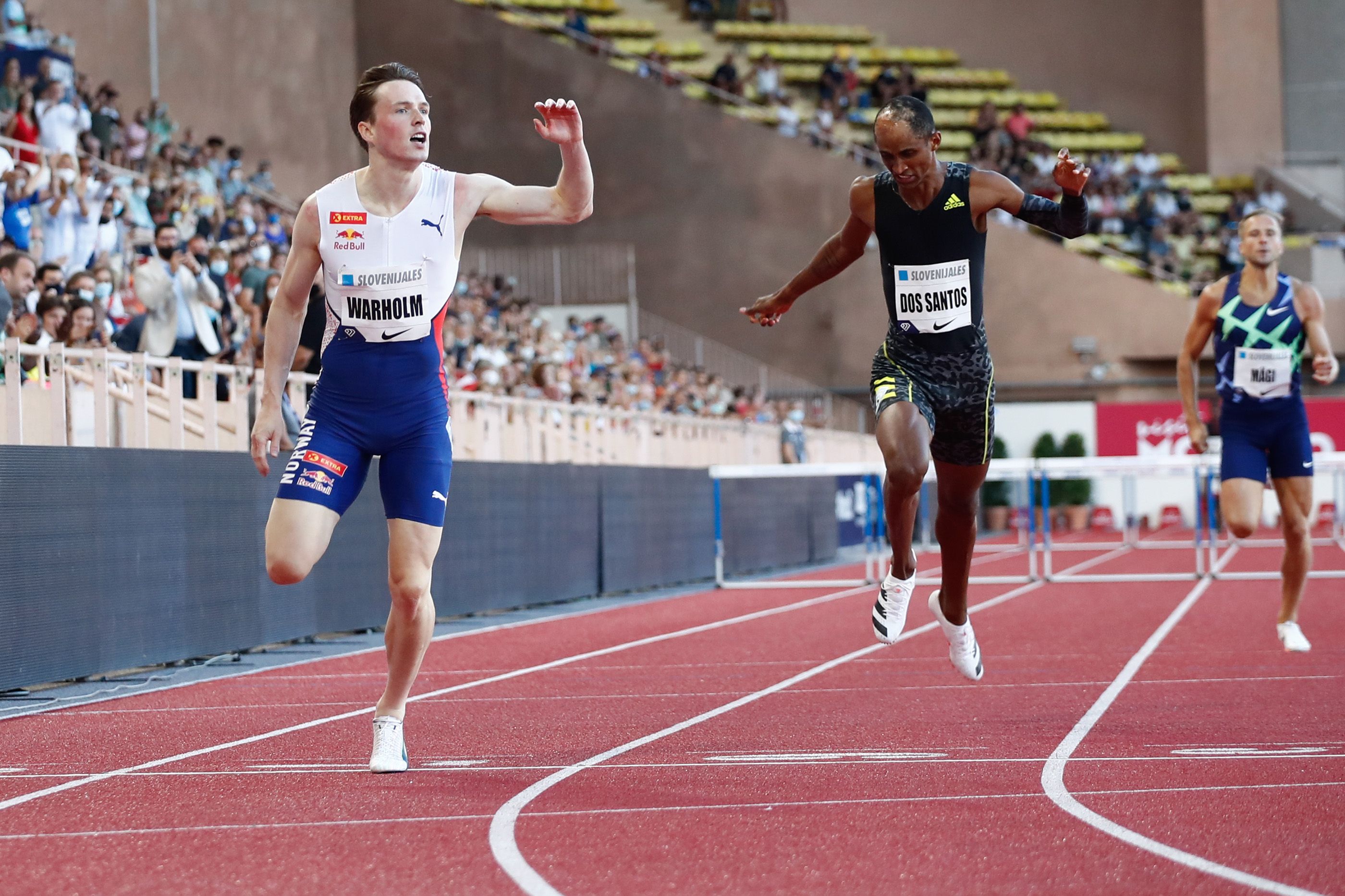 Karsten Warholm wins the 400m hurdles at the Wanda Diamond League meeting in Monaco