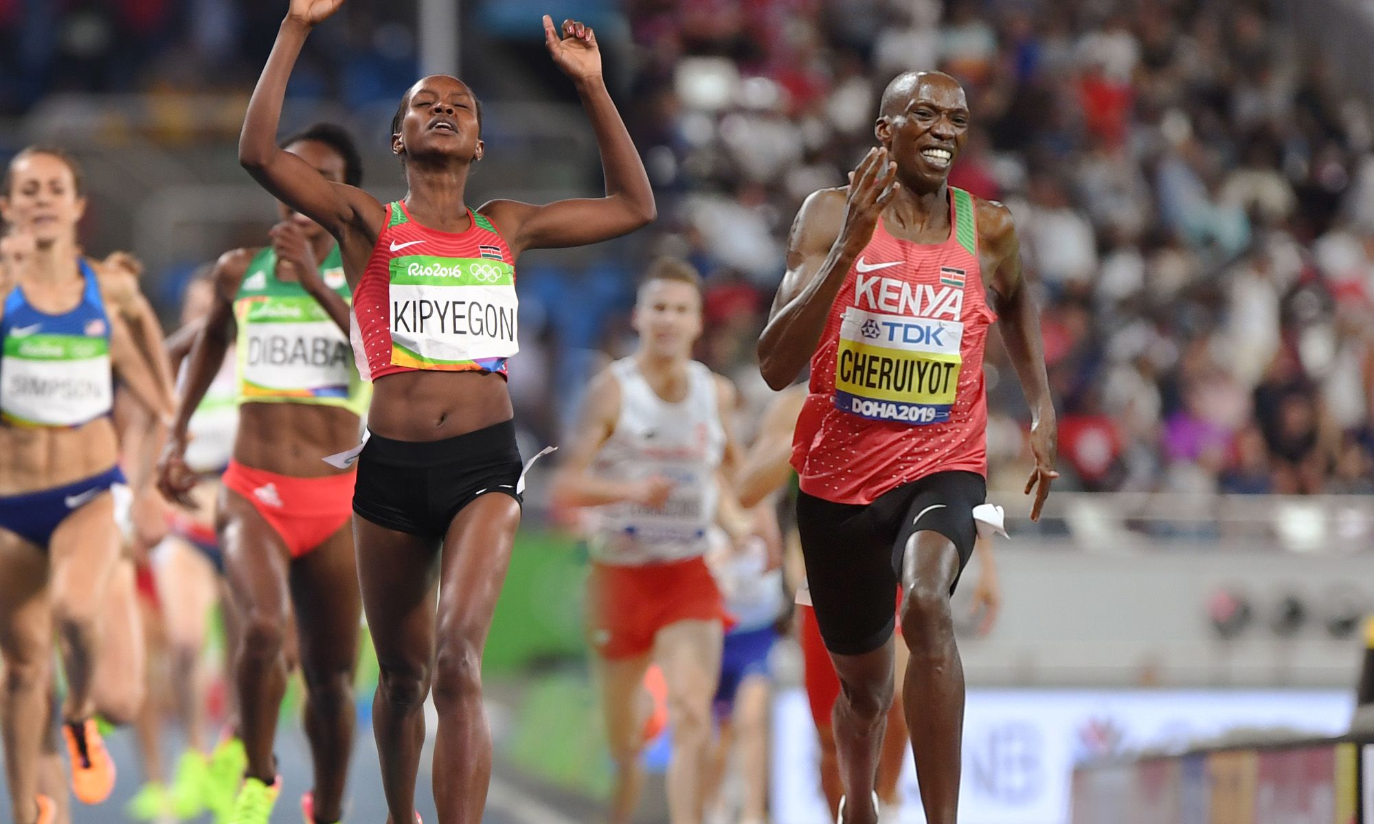 Faith Kipyegon and Timothy Cheruiyot in 1500m action
