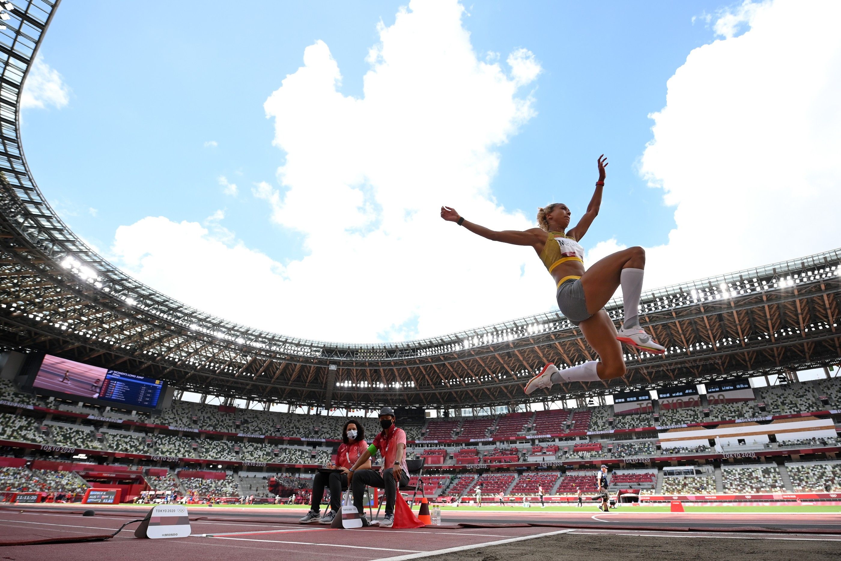 Malaika Mihambo competes in the women's long jump final at the Tokyo 2020 Olympic Games