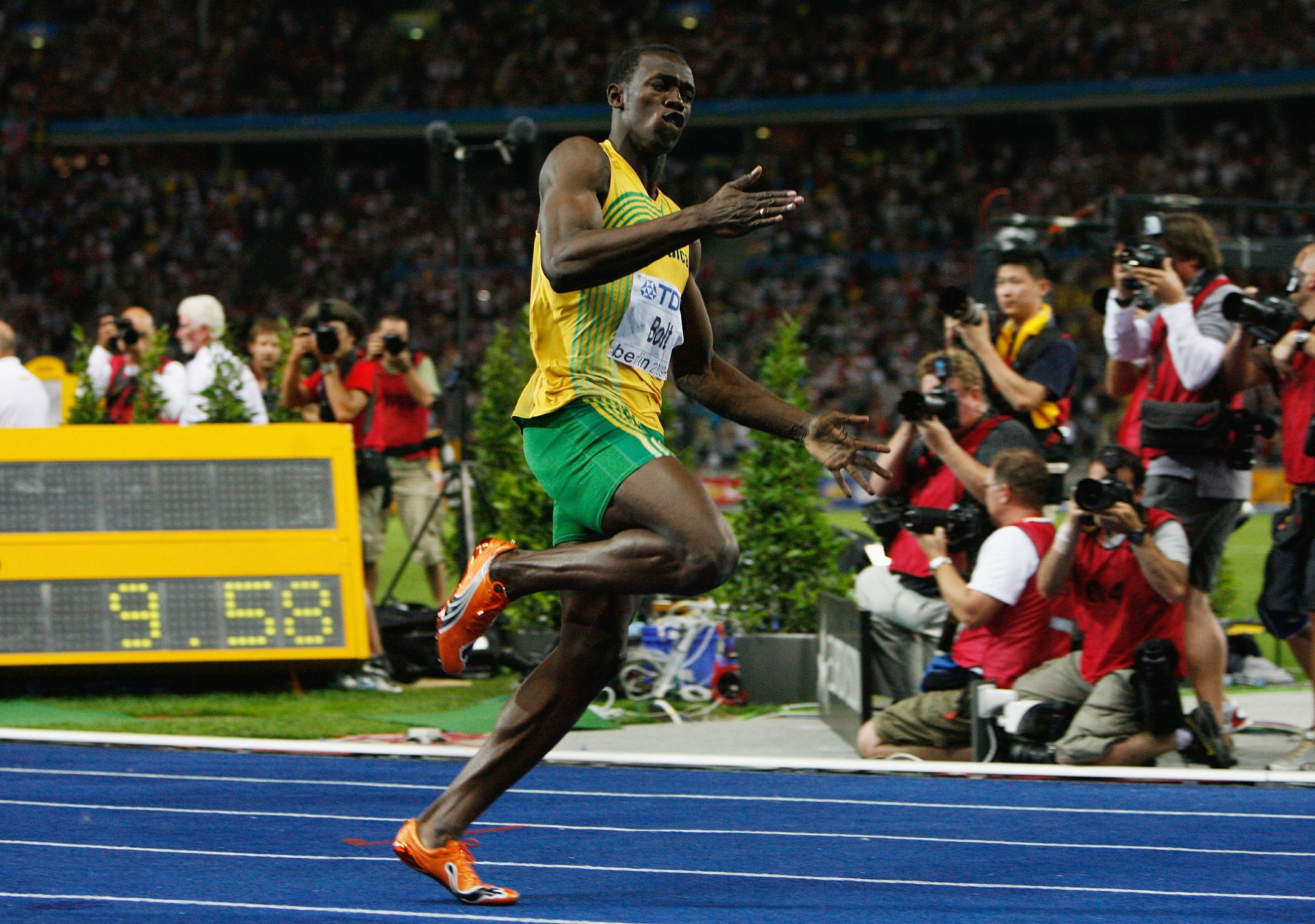 Usain Bolt breaks the world 100m record with 9.58 in Berlin