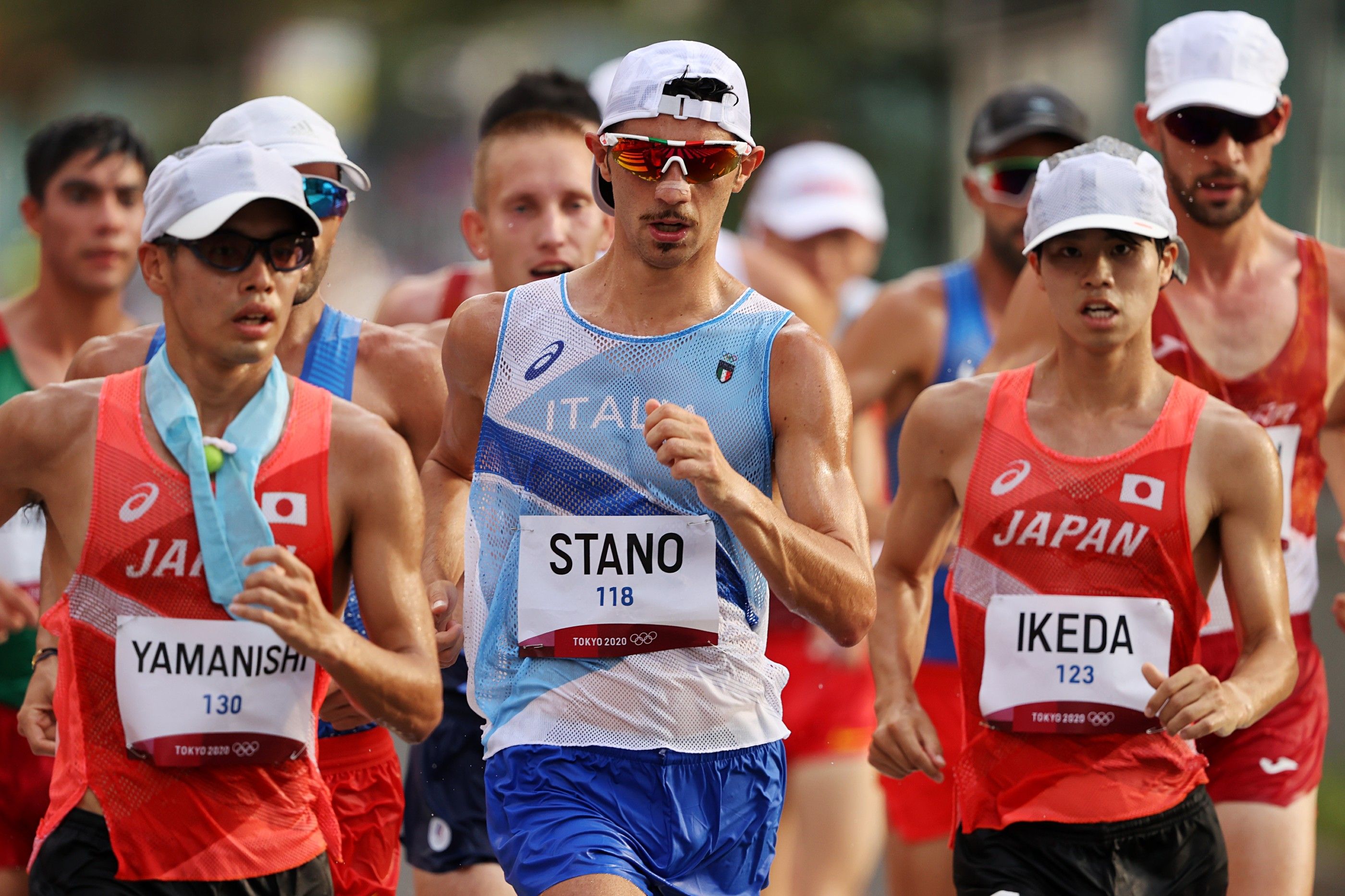 Massimo Stano on the way to Olympic 20km race walk gold in Sapporo