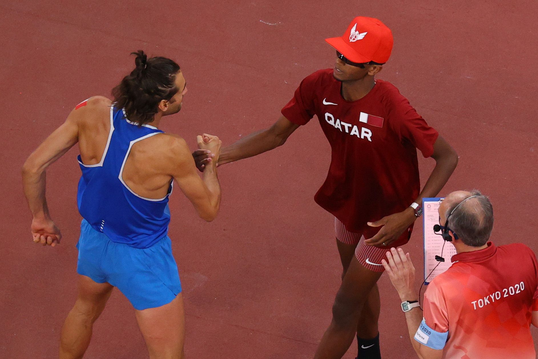 Gianmarco Tamberi and Mutaz Barshim at the Tokyo Olympic Games