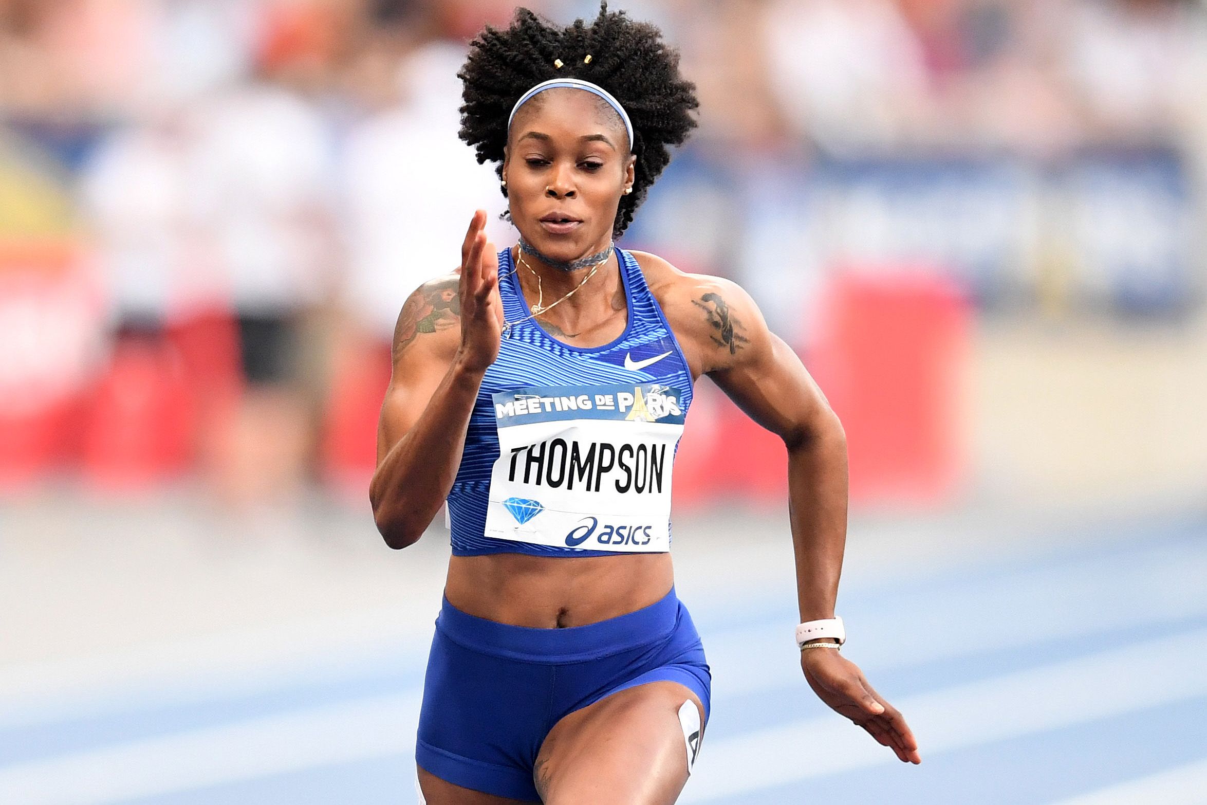 Elaine Thompson-Herah in action at the Diamond League meeting in Paris