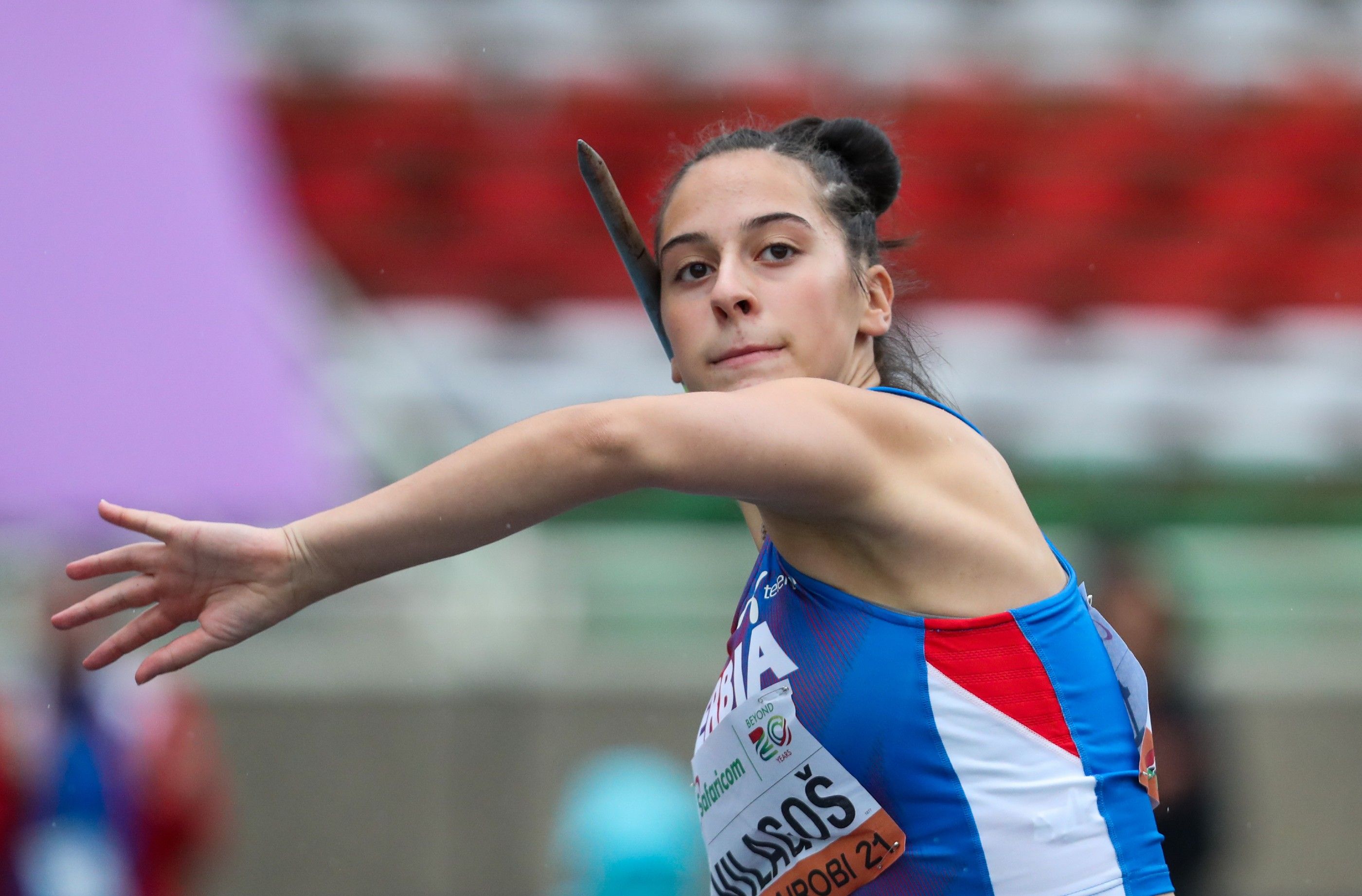 Adriana Vilagos competes in the javelin final at the World Athletics U20 Championships in Nairobi