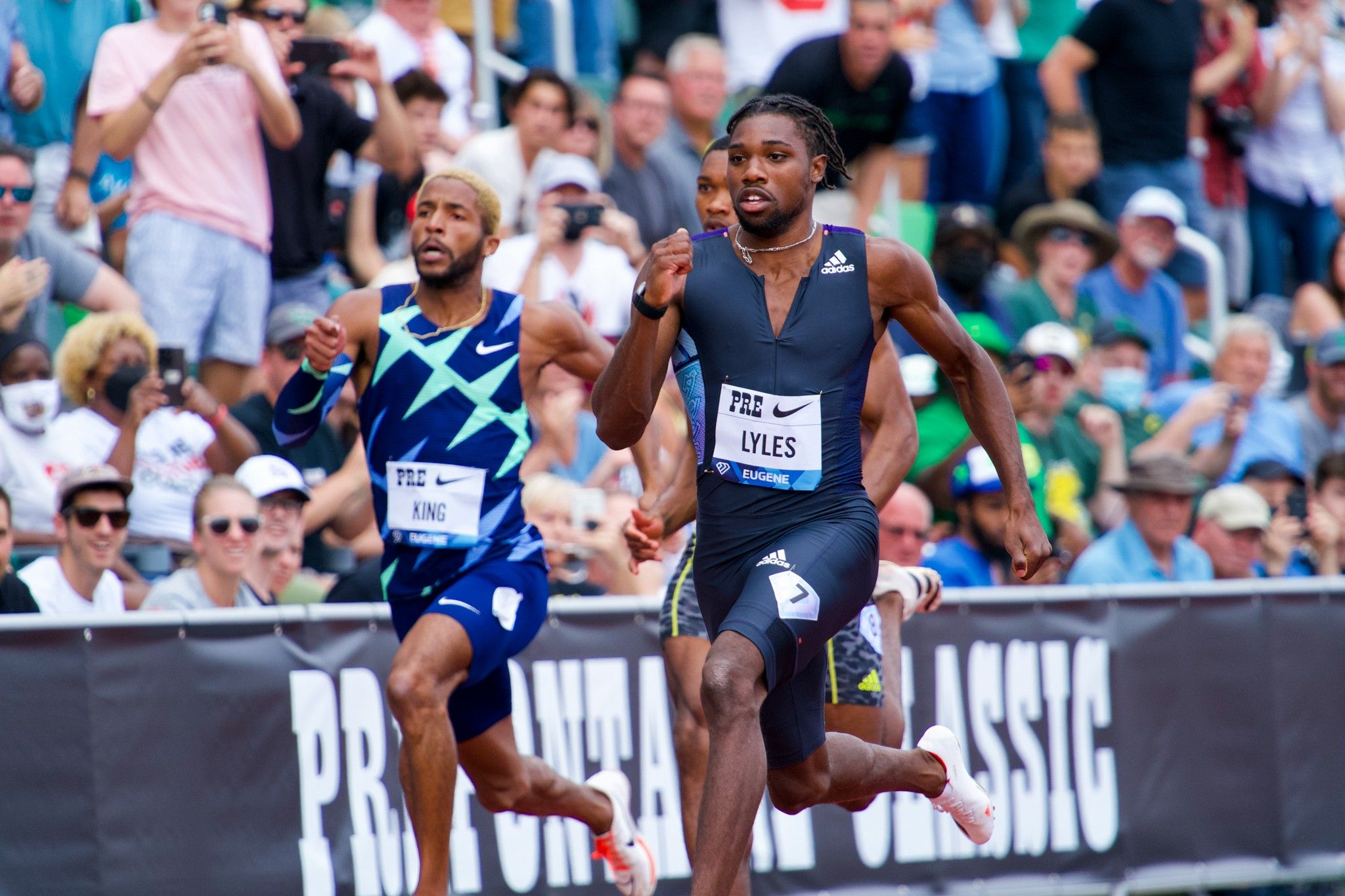 Noah Lyles on his way to a 19.52 200m at the Wanda Diamond League meeting in Eugene