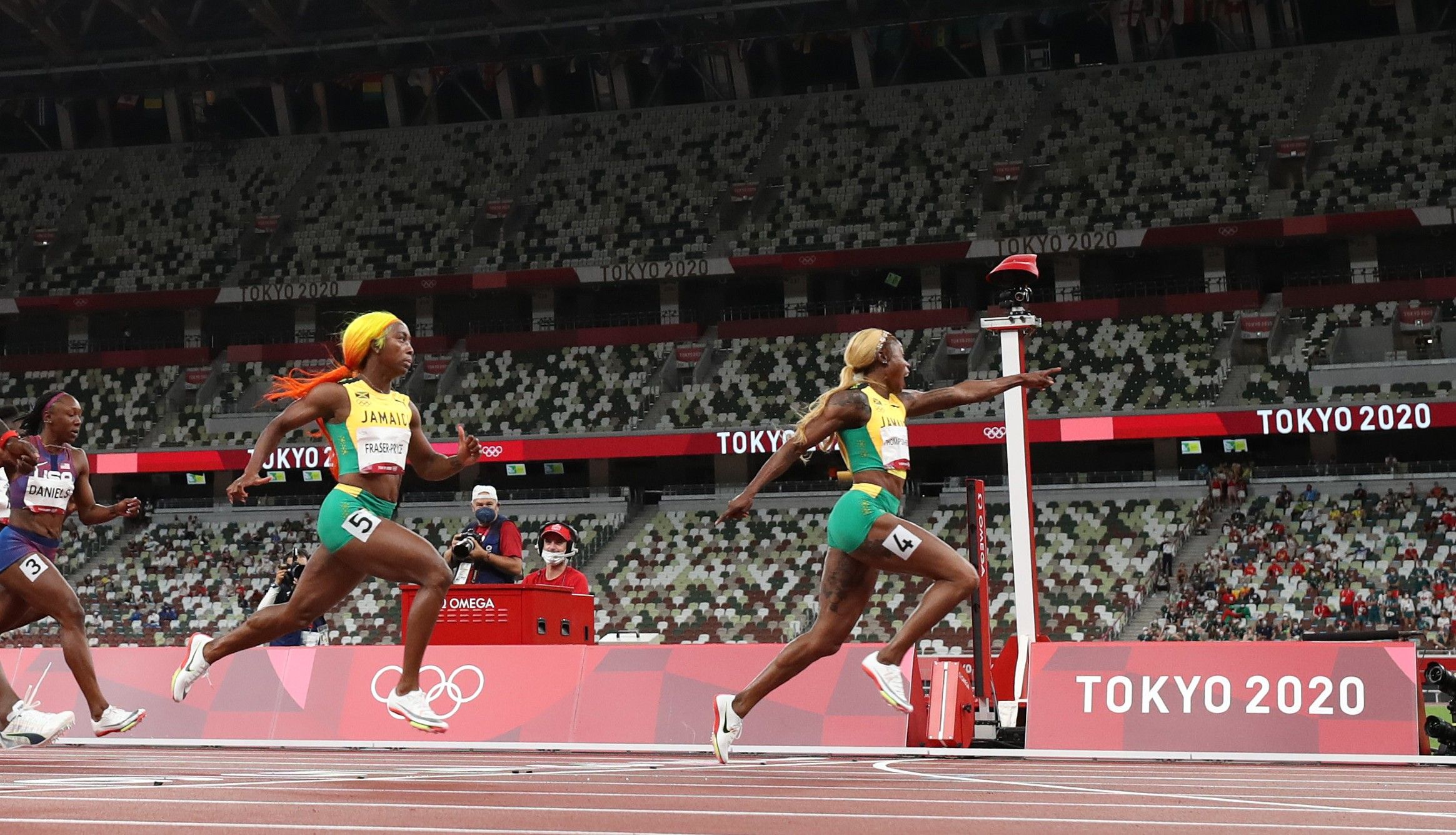 Elaine Thompson-Herah and Shelly-Ann Fraser-Pryce at the Tokyo 2020 Olympic Games