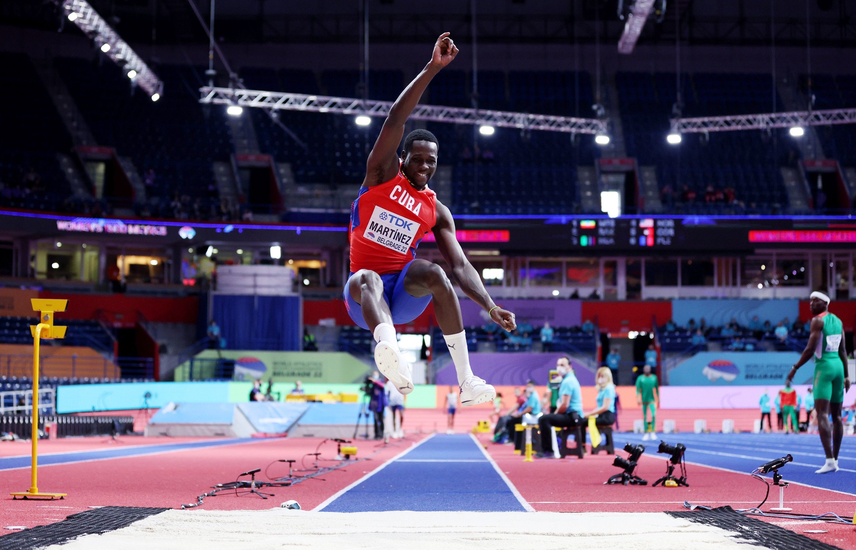 Cuba's Lazaro Martinez competes in the triple jump final at the World Athletics Indoor Championships Belgrade 22