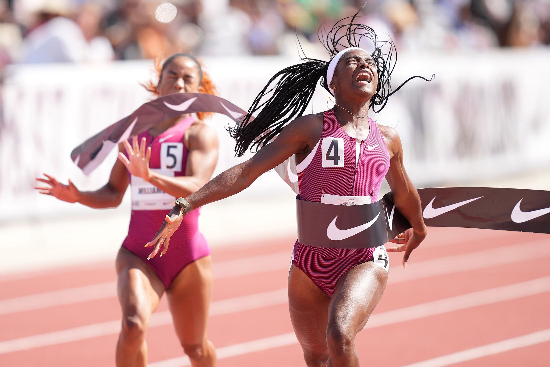 Twanisha Terry wins the 100m at the Continental Tour Gold meeting at Mt SAC