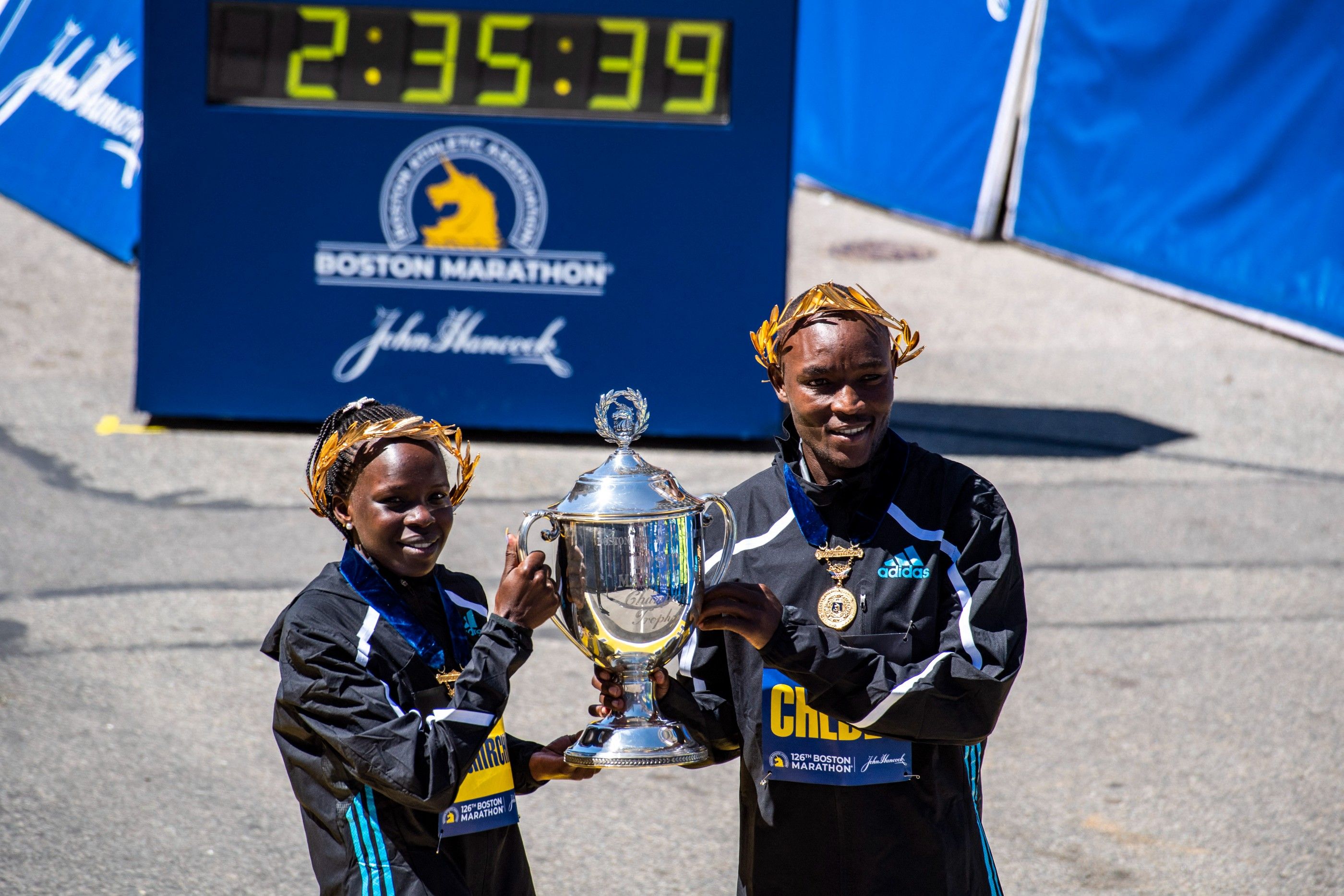 Winners of the 126th BAA Boston Marathon, Peres Jepchirchir and Evans Chebet