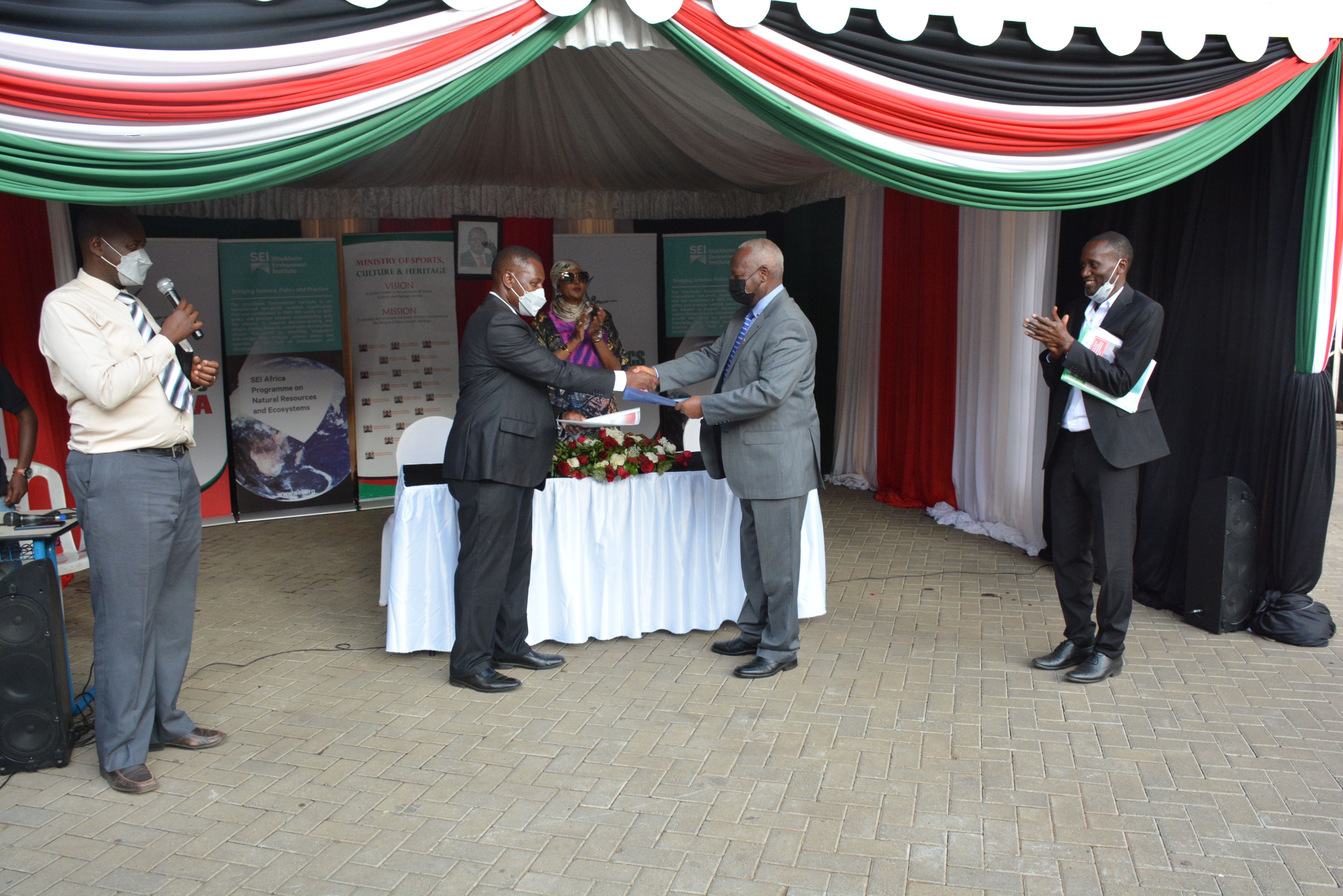 A function is held to mark new sensors at the Nyayo Stadium and the signing of an MoU with the SEI