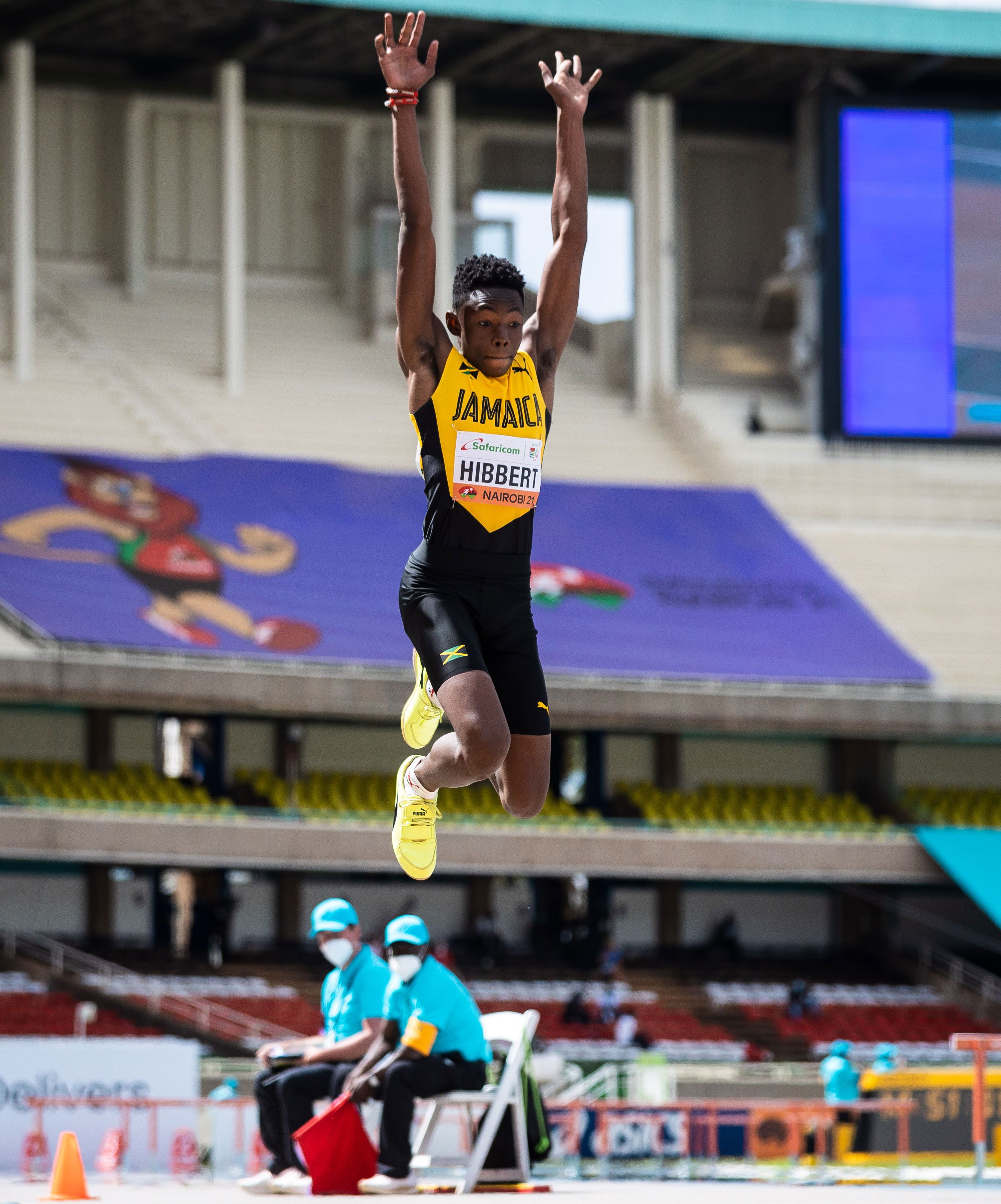 Jaydon Hibbert competes at the World Athletics U20 Championships Nairobi 21