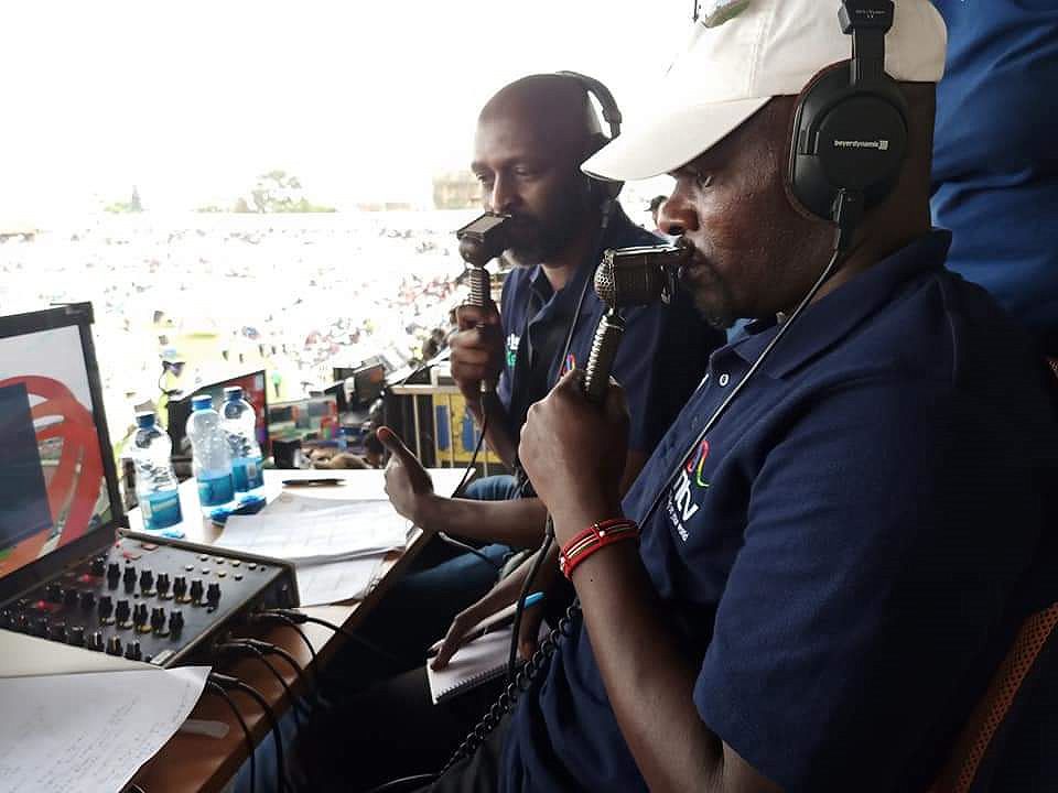 Martin Keino and Wilfred Bungei commentating in Nairobi
