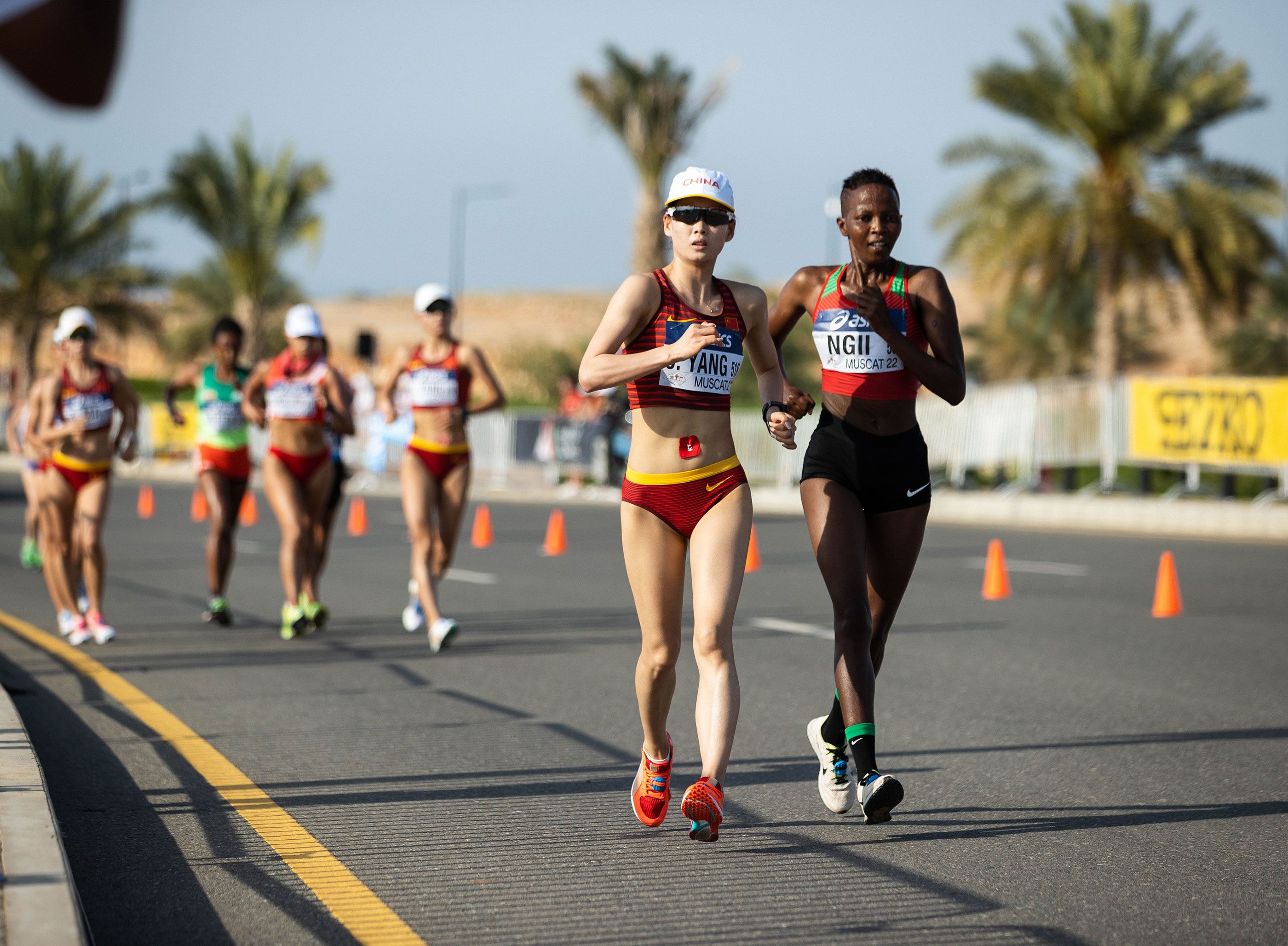 Kenya's Emily Ngii at the World Athletics Race Walking Team Championships Muscat 22