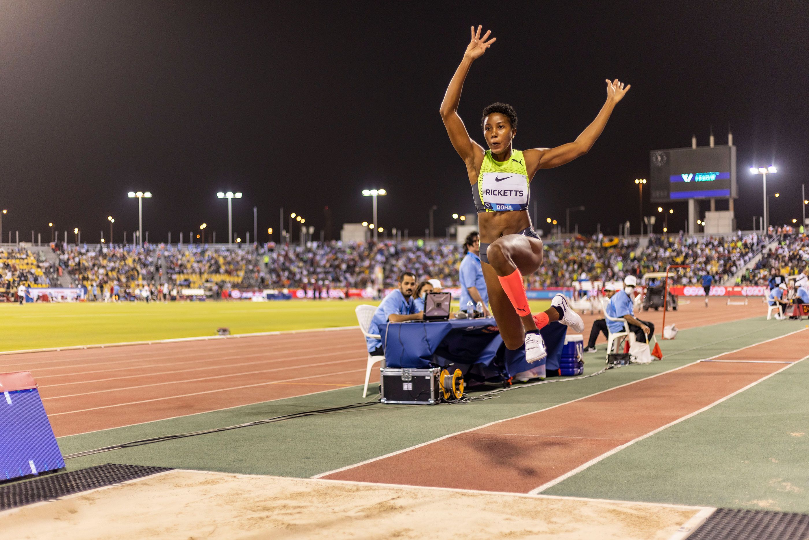 Triple jump winner Shanieka Ricketts in action at the Doha Diamond League