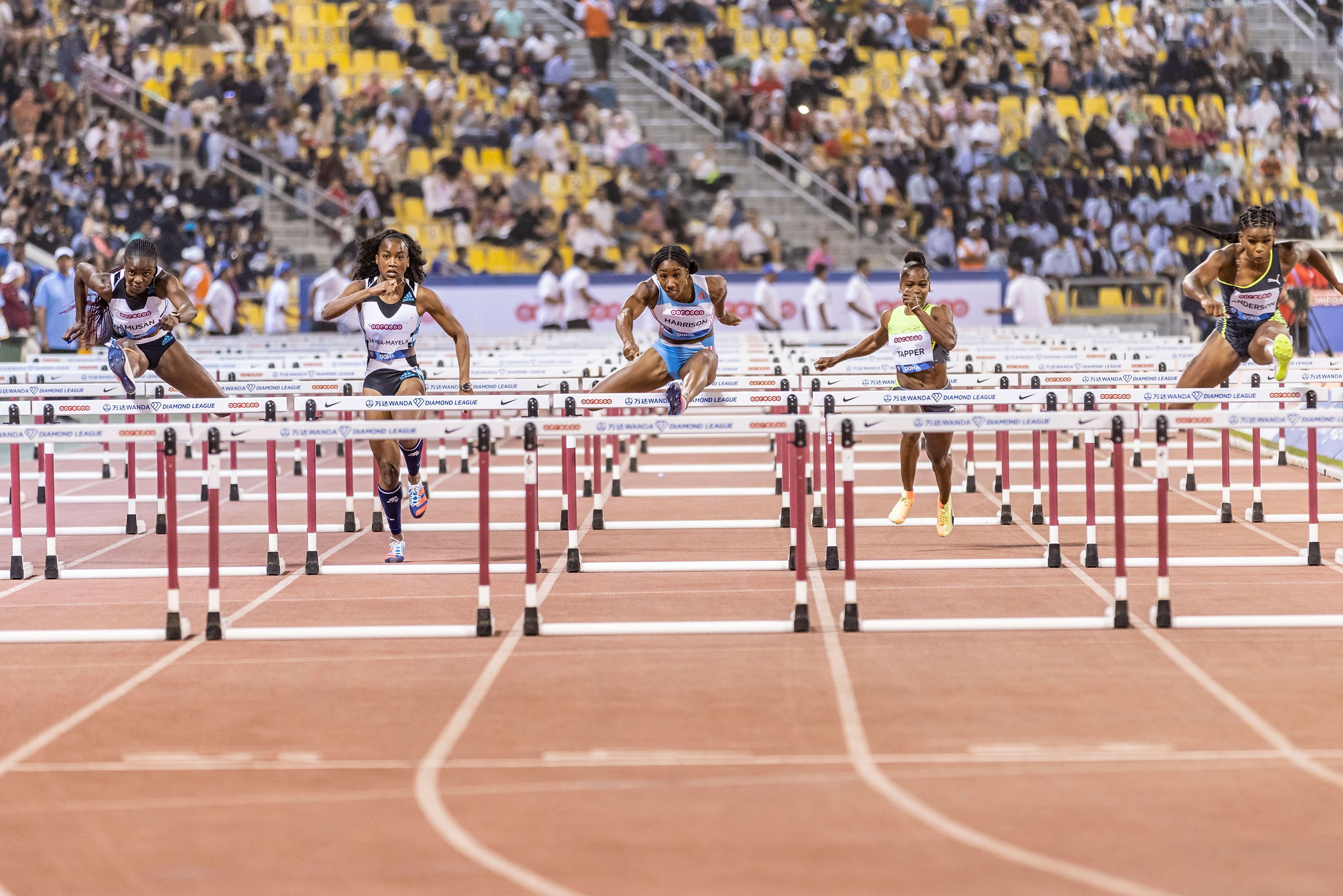  Kendra Harrison on her way to a 100m hurdles win at the Wanda Diamond League in Doha