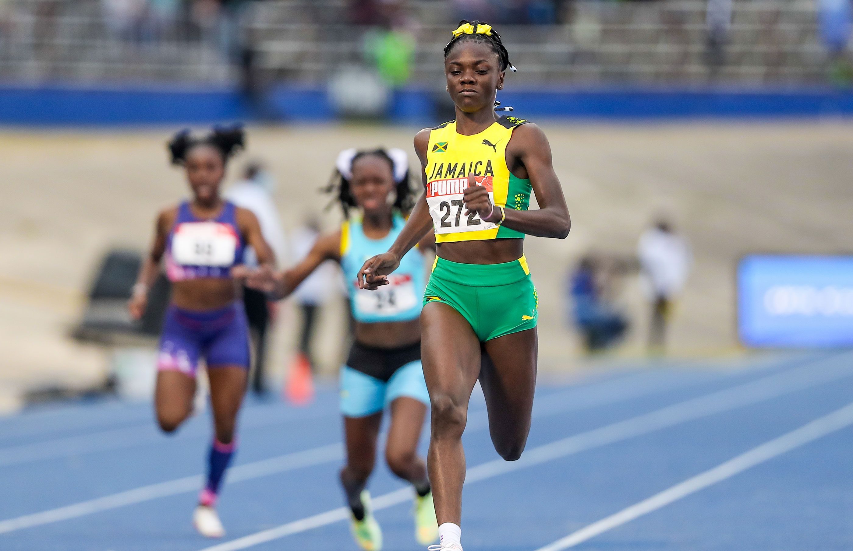 Brianna Lyston in the heats at the CARIFTA Games