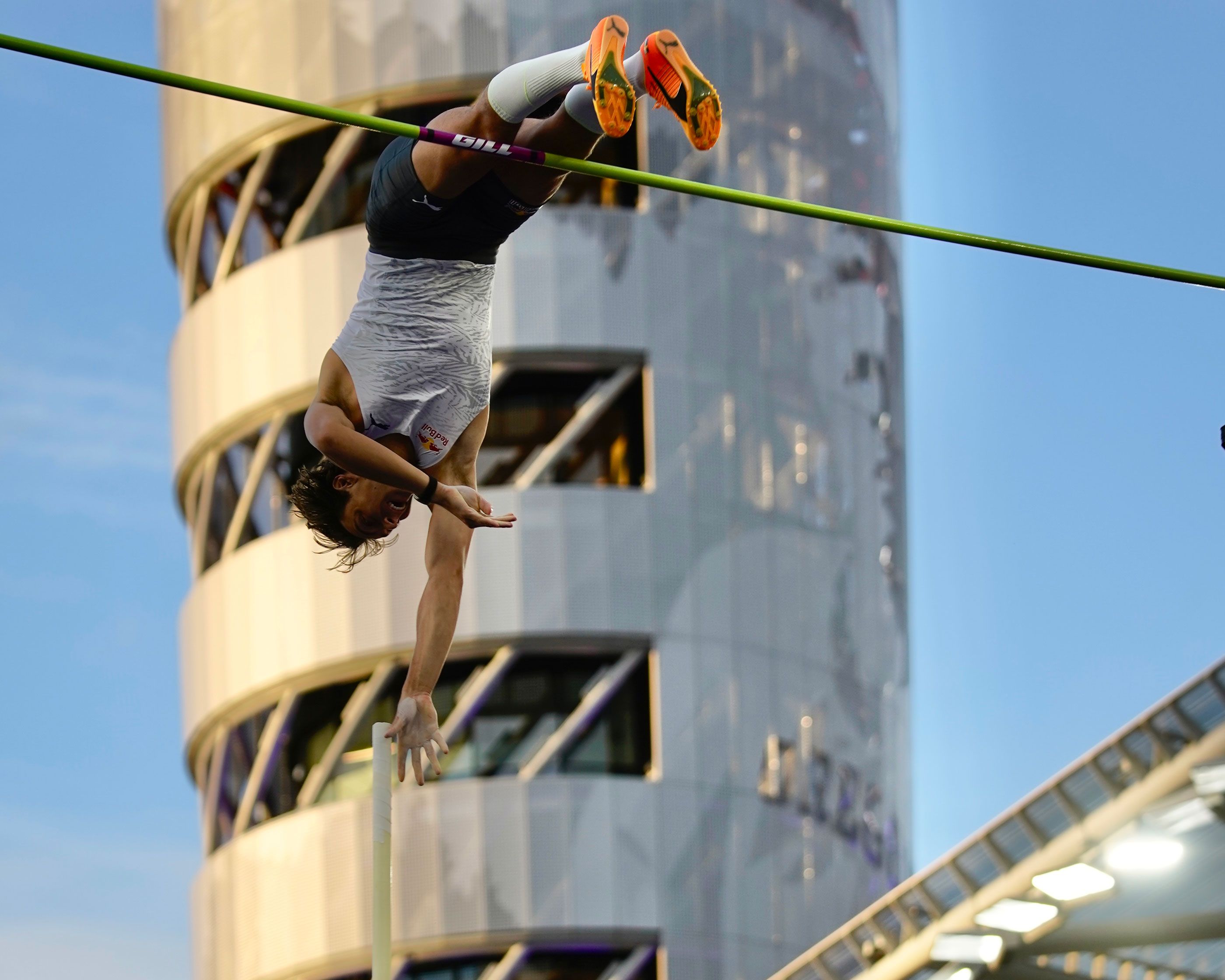 Mondo Duplantis competes in the men's pole vault in Eugene