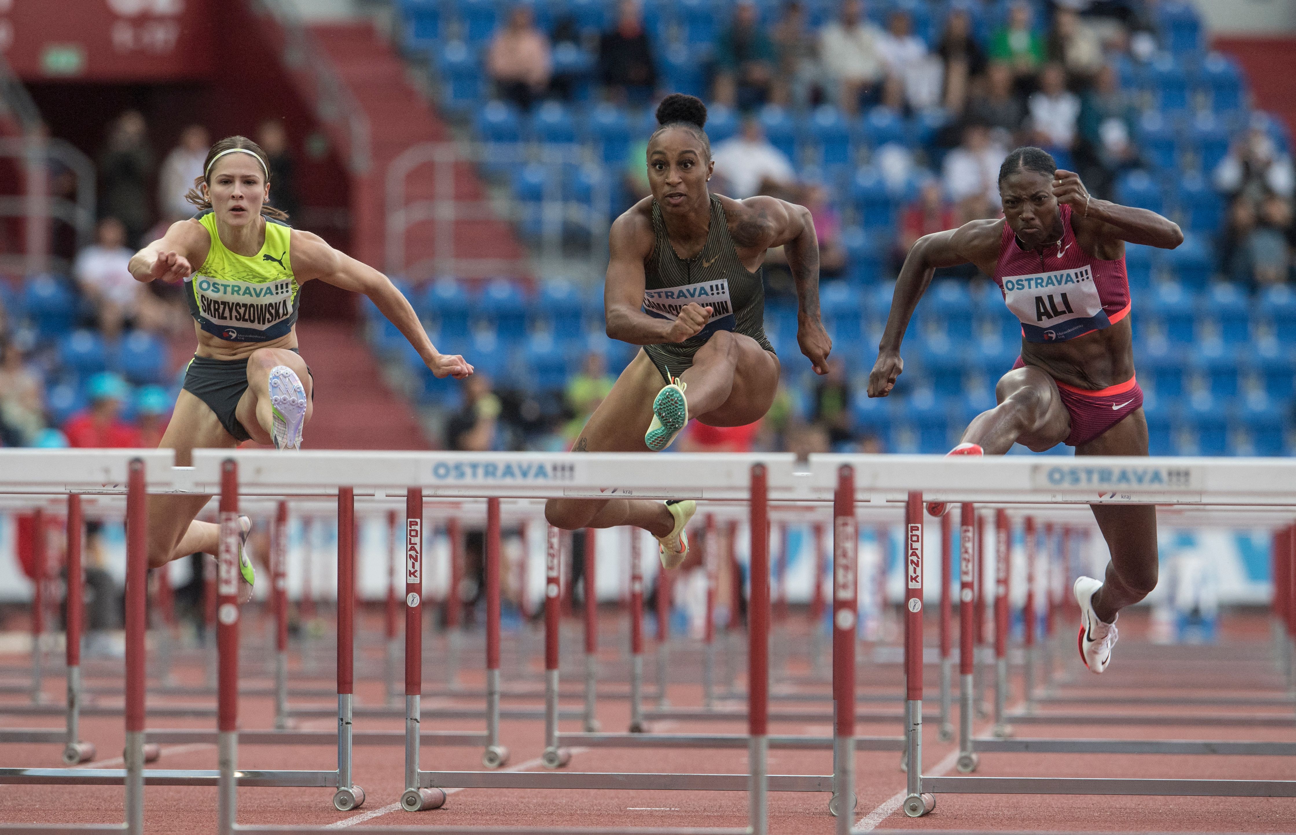 Jasmine Camacho-Quinn on her way to winning the 100m hurdles in Ostrava