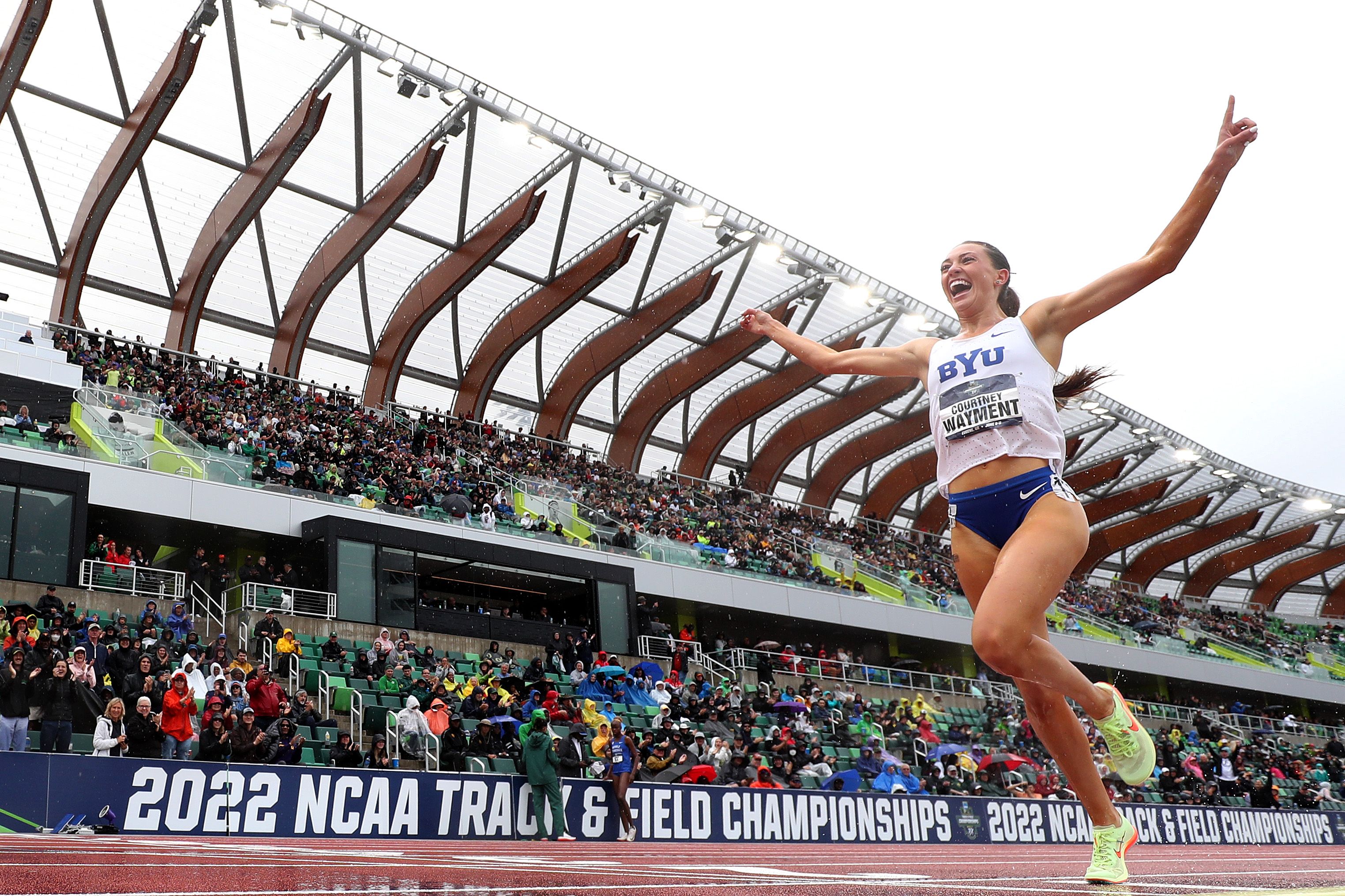Courtney Wayment wins the NCAA 3000m steeplechase title in a collegiate record