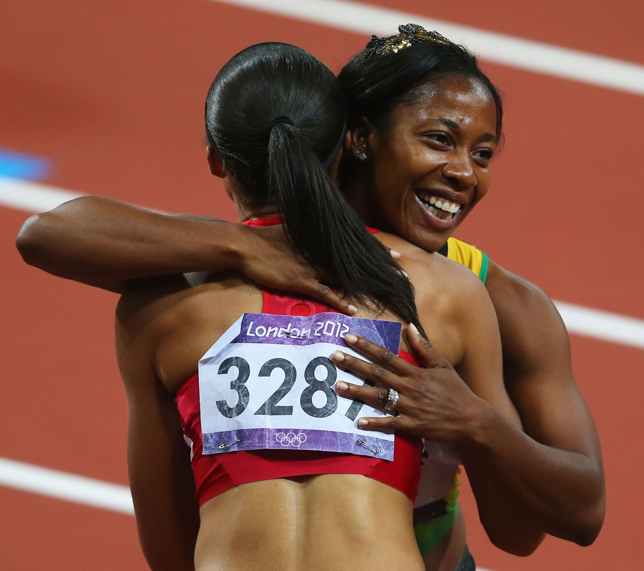 Allyson Felix and Shelly-Ann Fraser-Pryce at the London 2012 Olympic Games