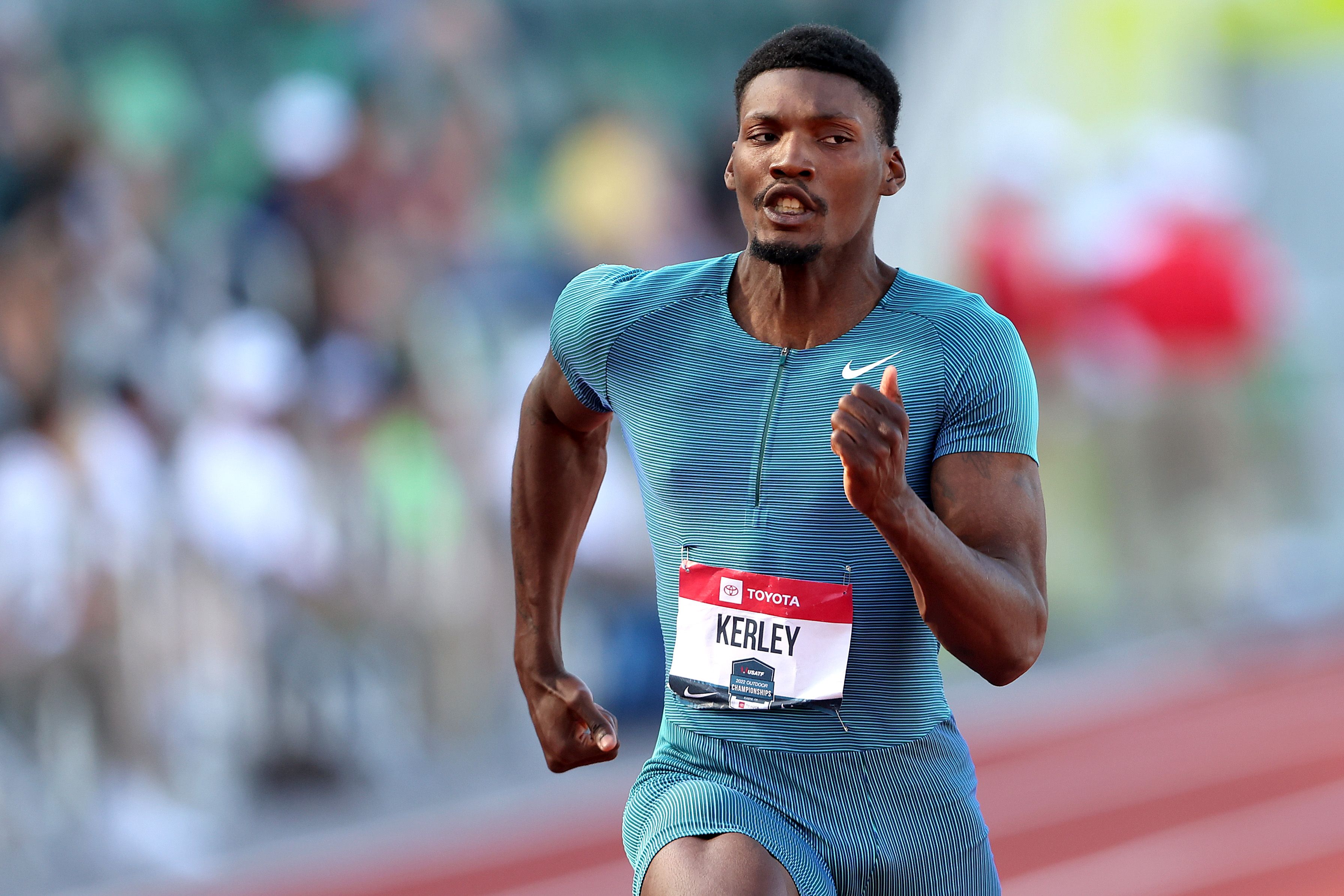 Fred Kerley in action in the 100m at the US Championships