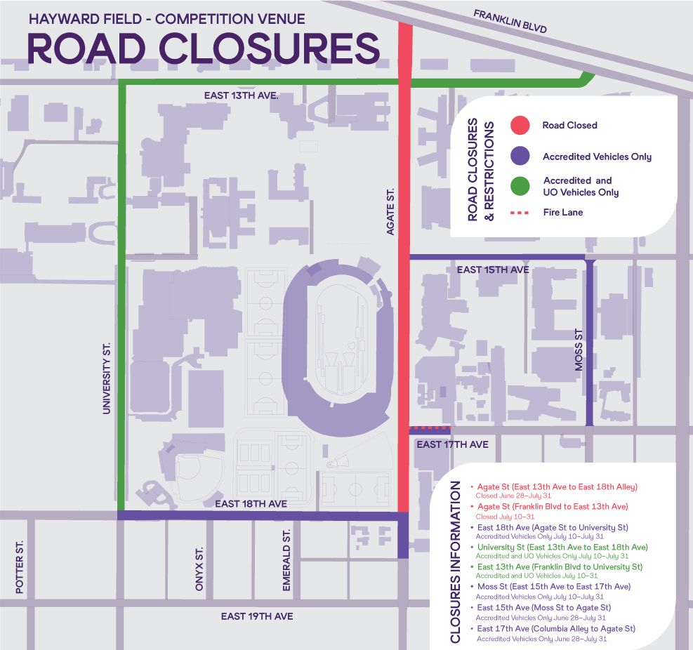 Map of road closures for World Athletics Championships Oregon22