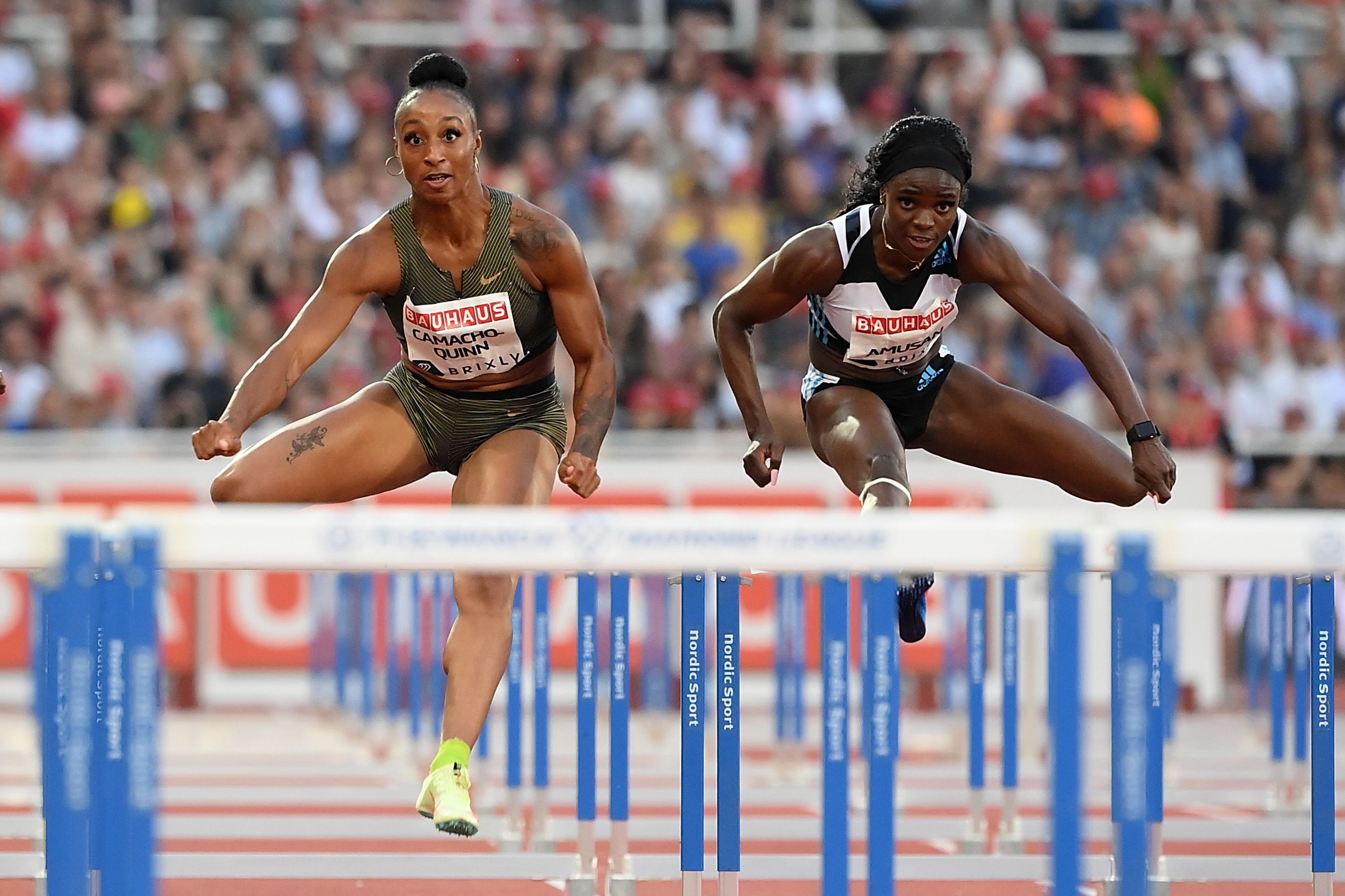Jasmine Camacho-Quinn on her way to winning the 100m hurdles in Stockholm