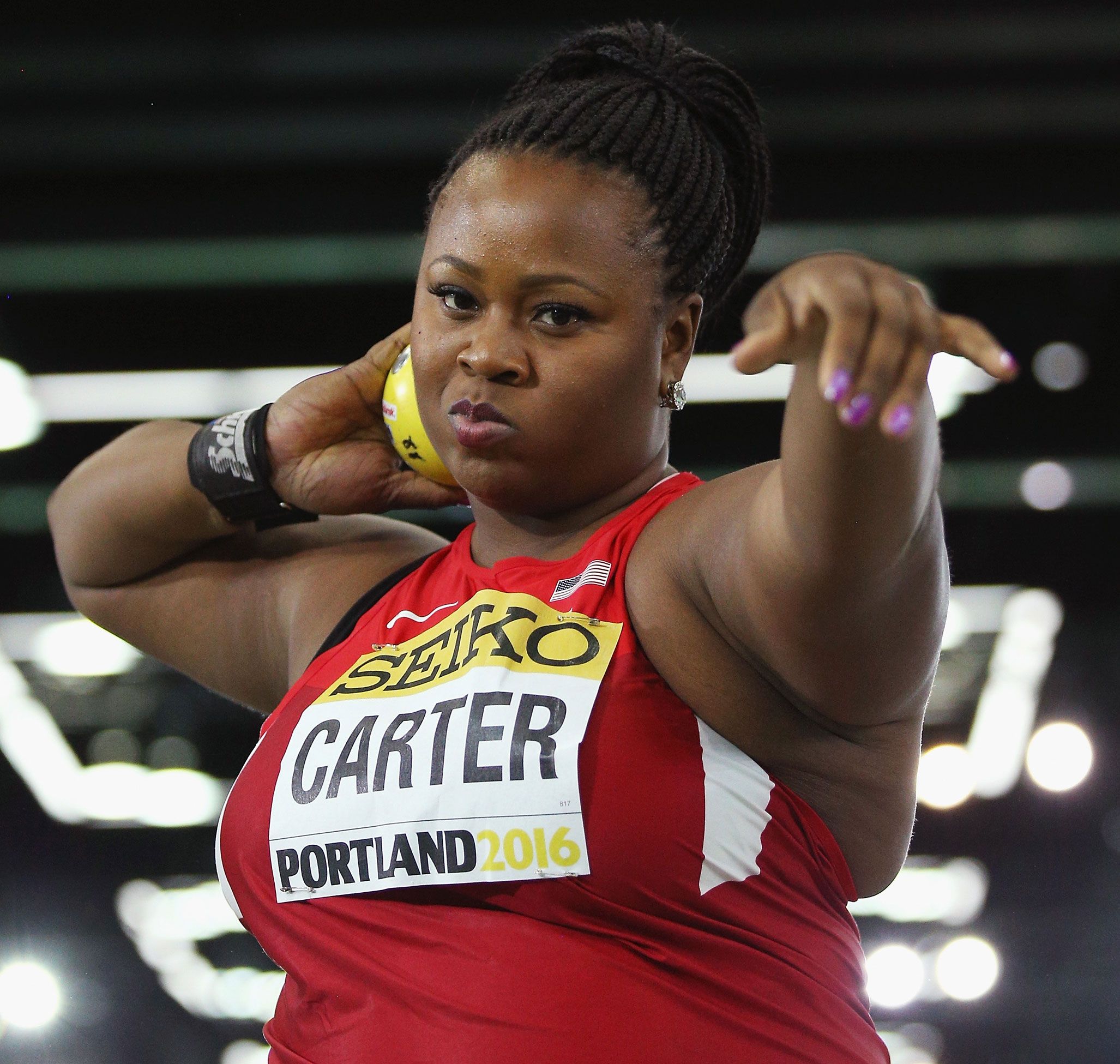 Michelle Carter at the 2016 World Indoor Championships in Portland