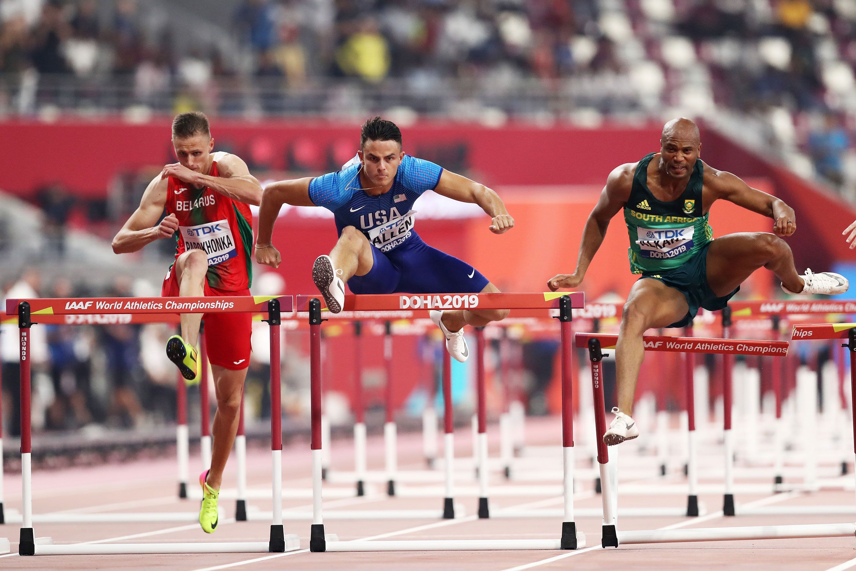Devon Allen in the 110m hurdles heats at the World Athletics Championships Doha 2019