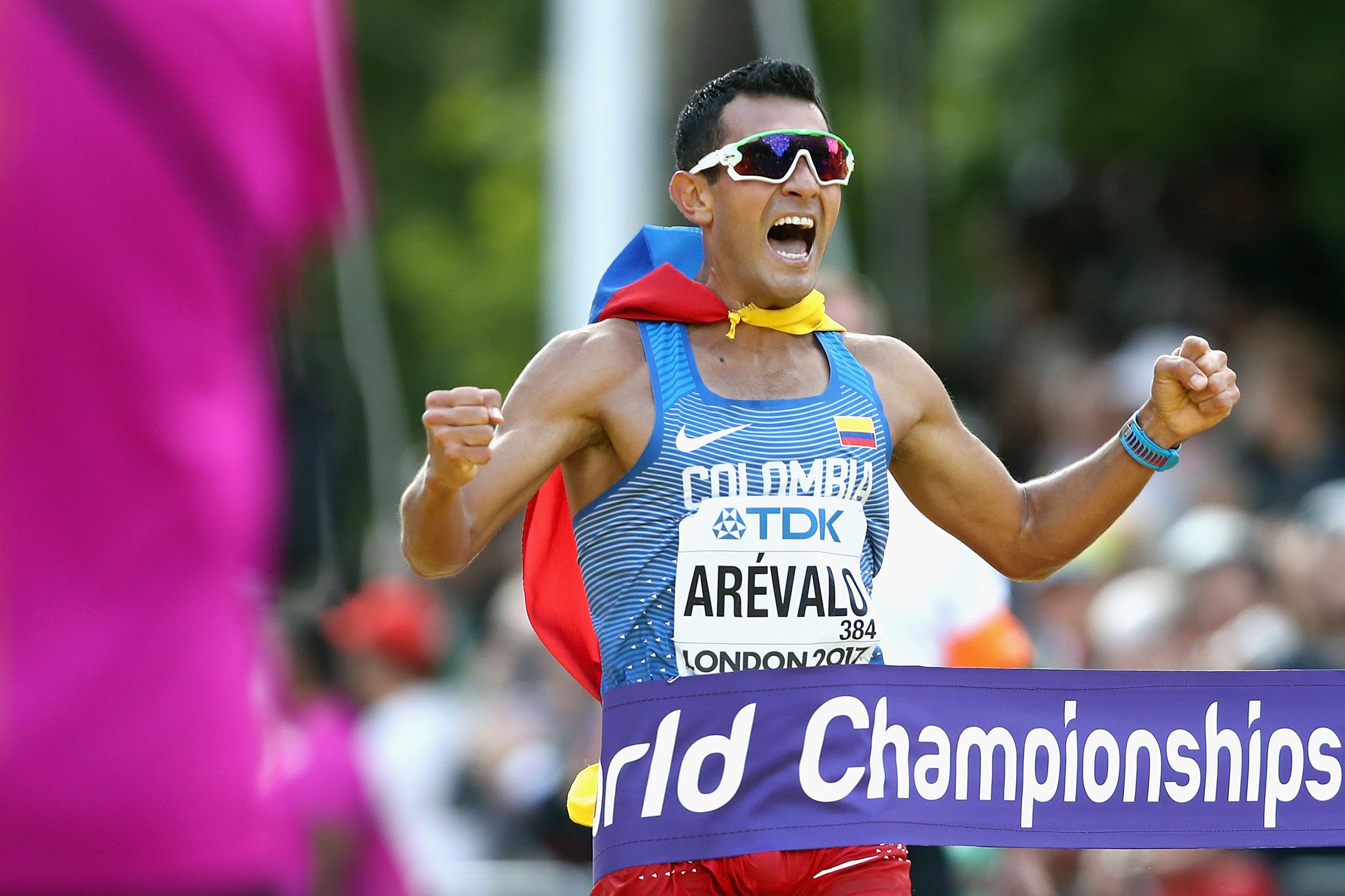 Eider Arevalo wins the 20km race walk at the 2017 World Athletics Championships in London