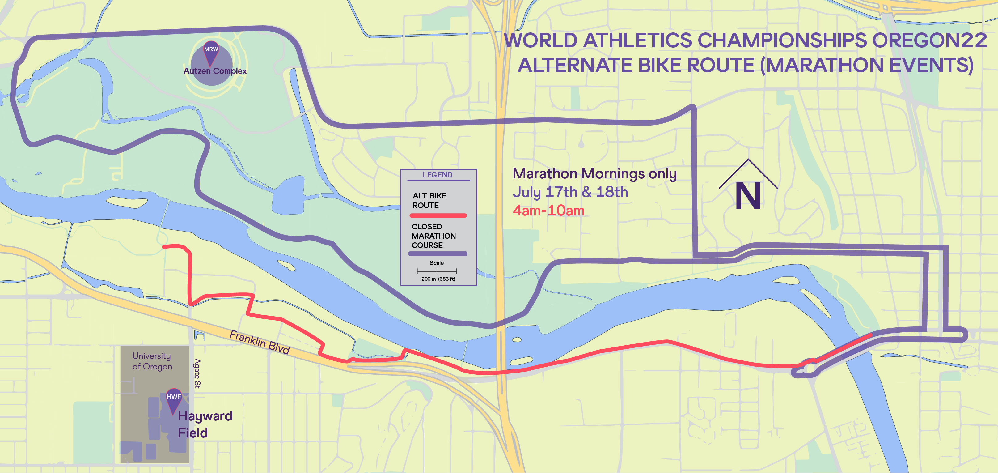 Alternative bike route for WCH Oregon22 Marathon events