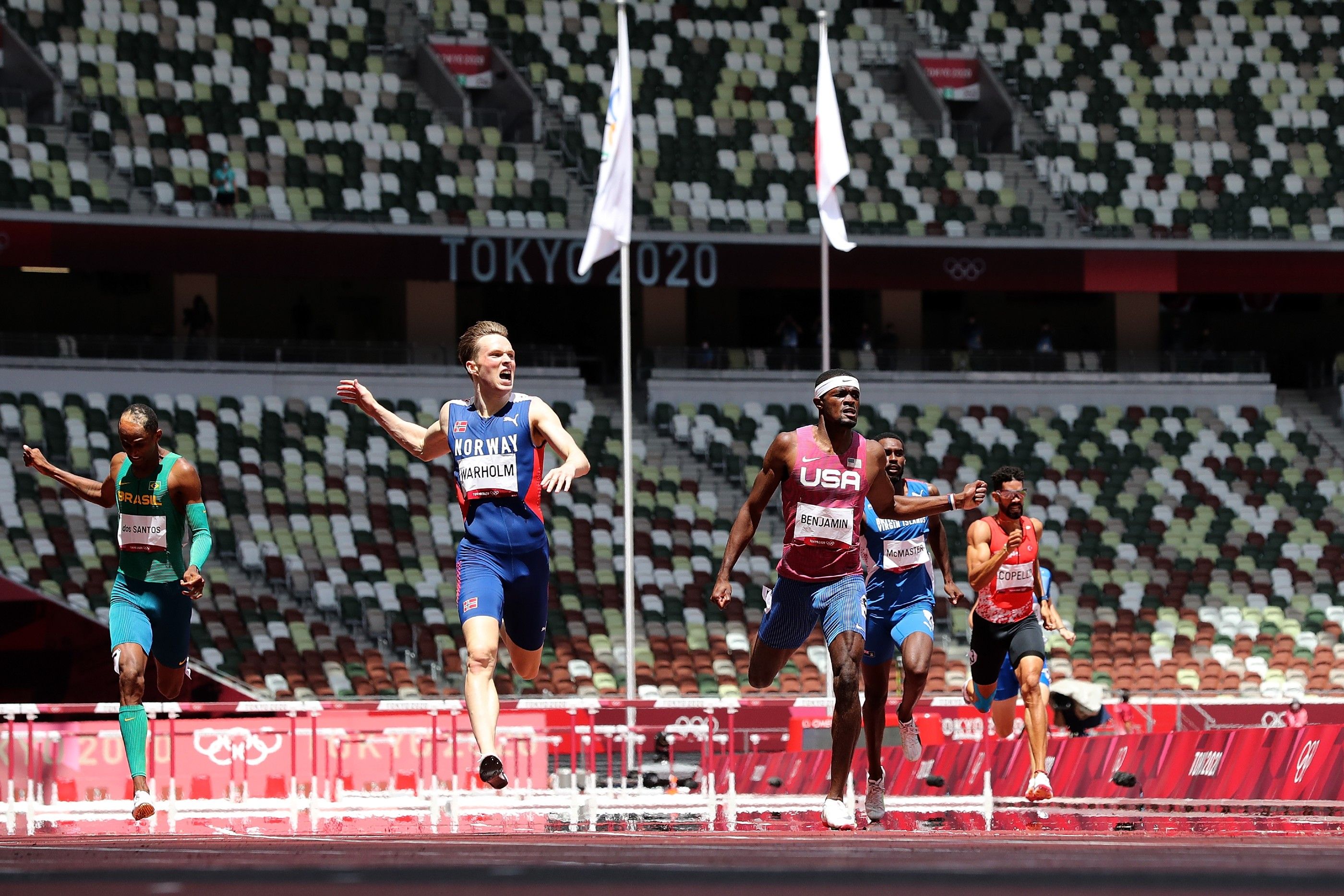 Karsten Warholm breaks the world 400m hurdles record to win Olympic gold ahead of Rai Benjamin and Alison dos Santos