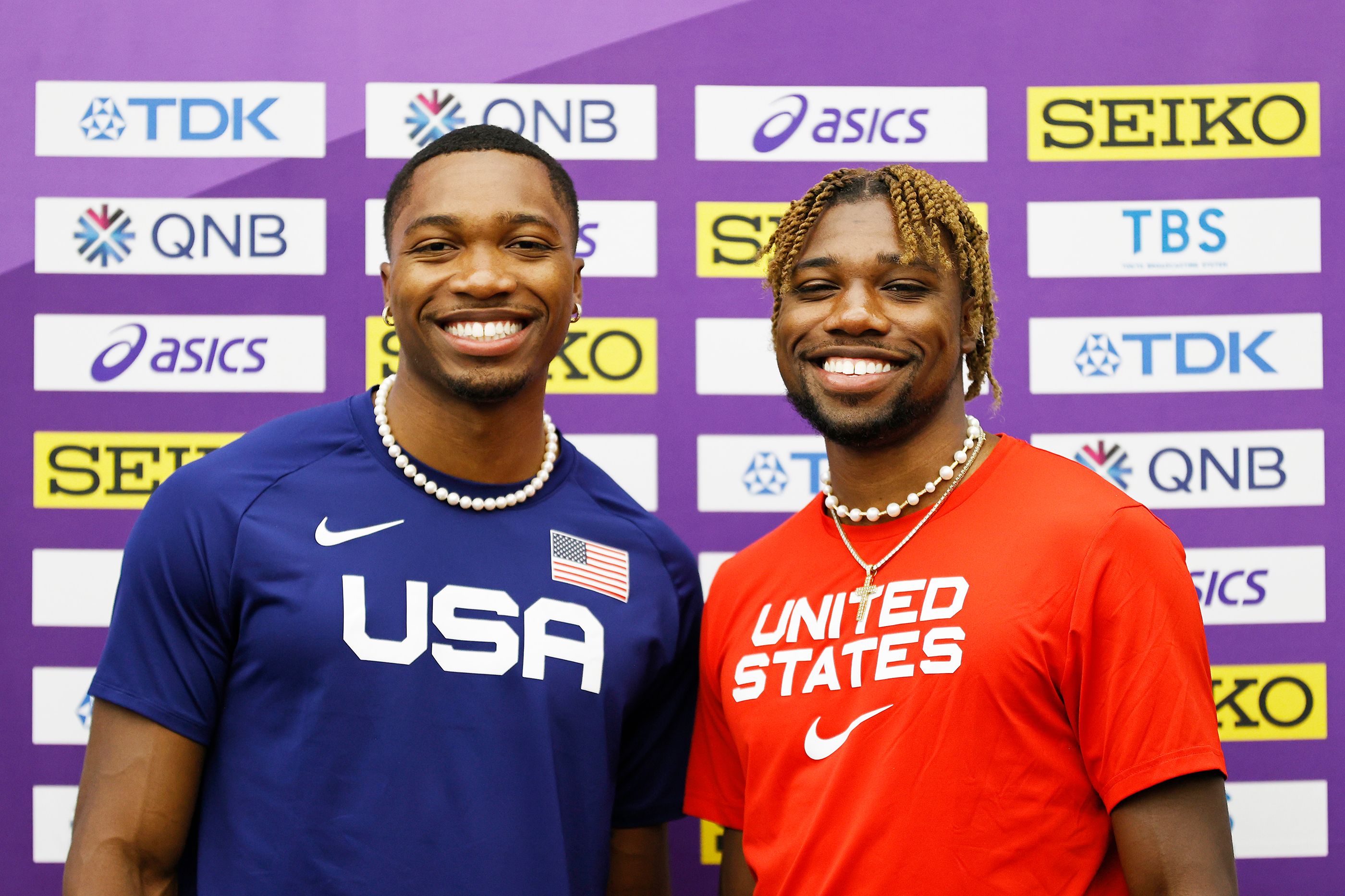 Josephus Lyles and Noah Lyles at the USA press conference ahead of the World Athletics Championships Oregon22