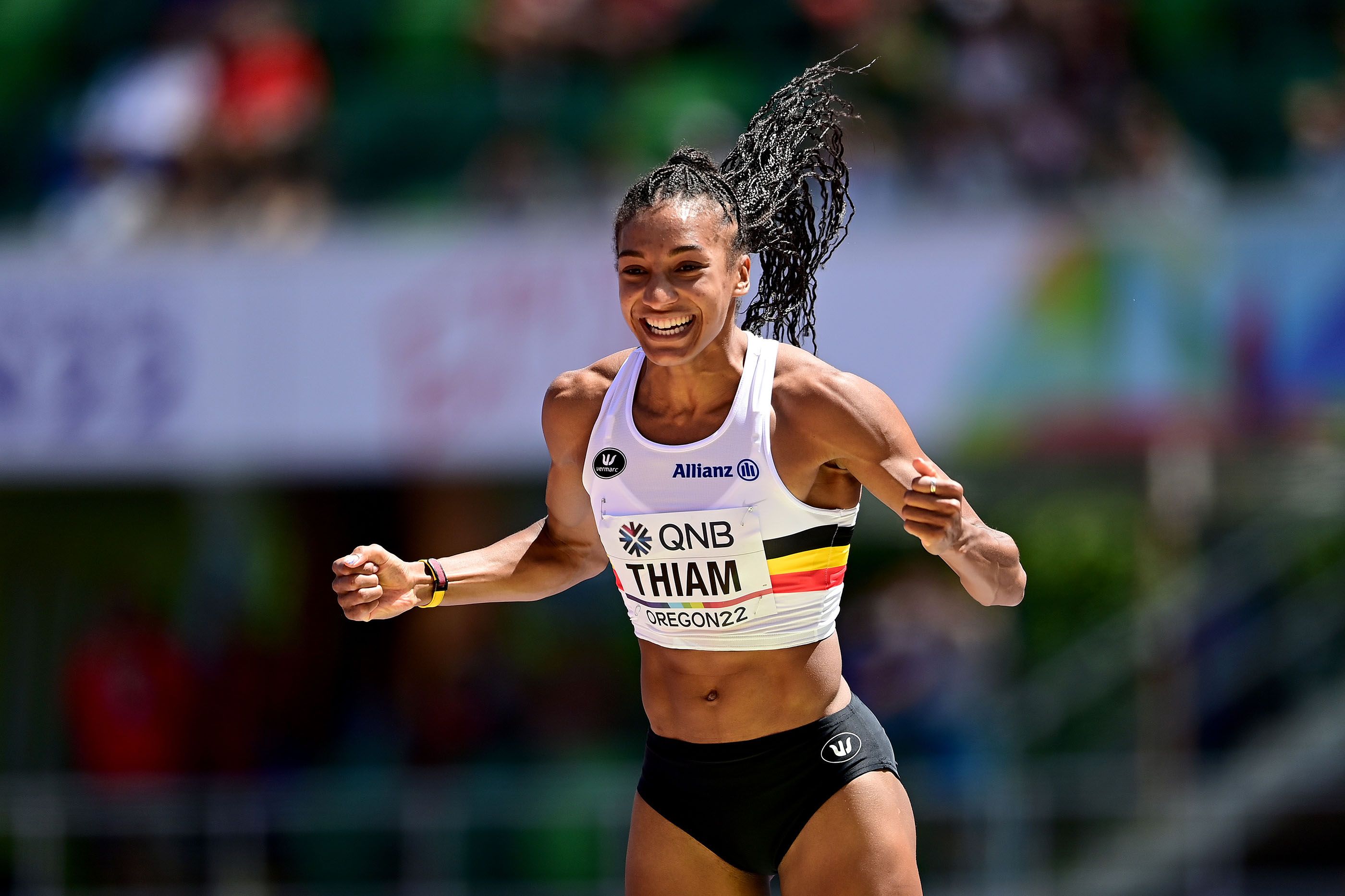 Nafi Thiam in heptathlon action at the World Athletics Championships Oregon22