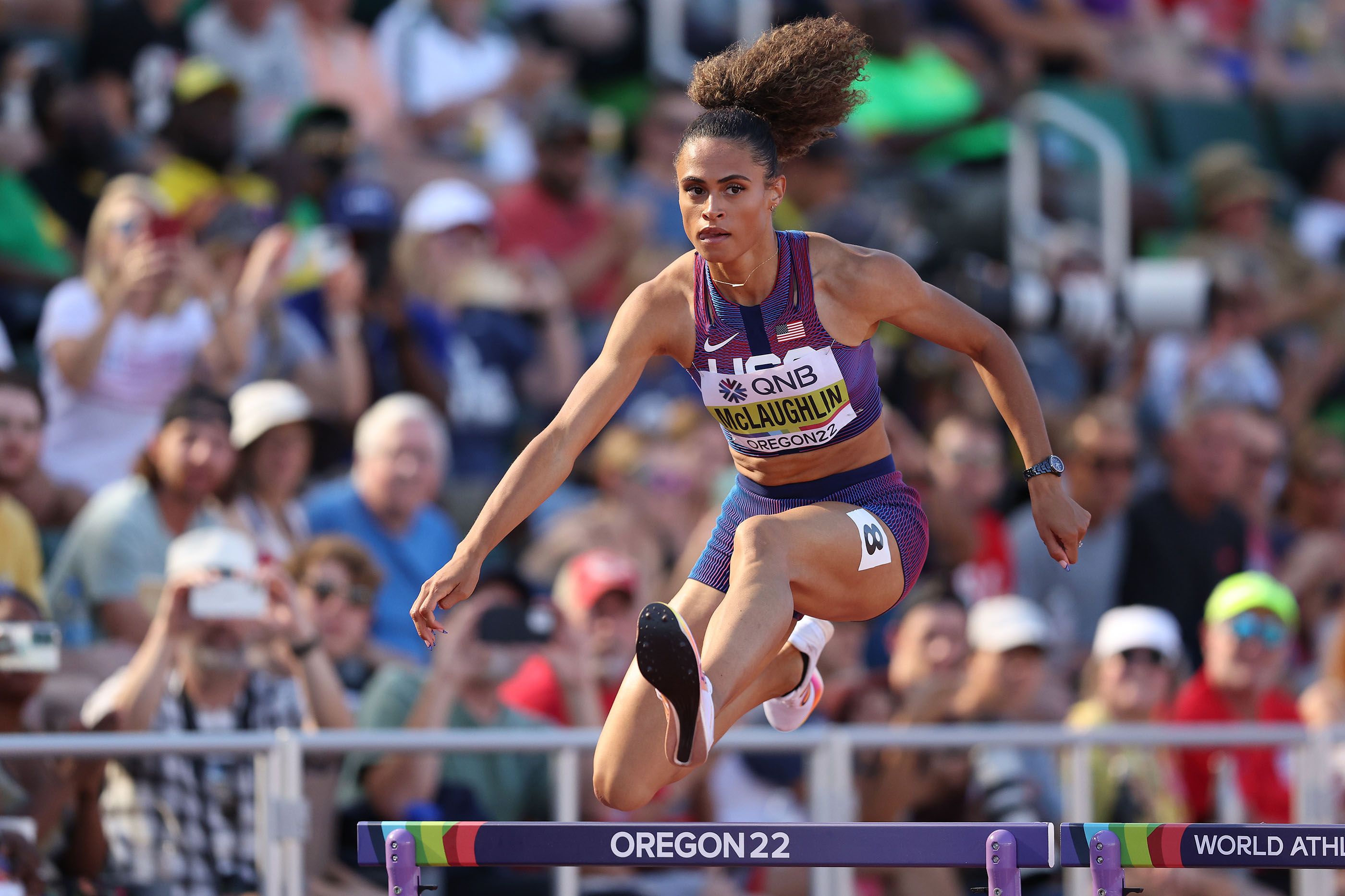 World record-holder Sydney McLaughlin in the 400m hurdles heats at the World Athletics Championships Oregon22