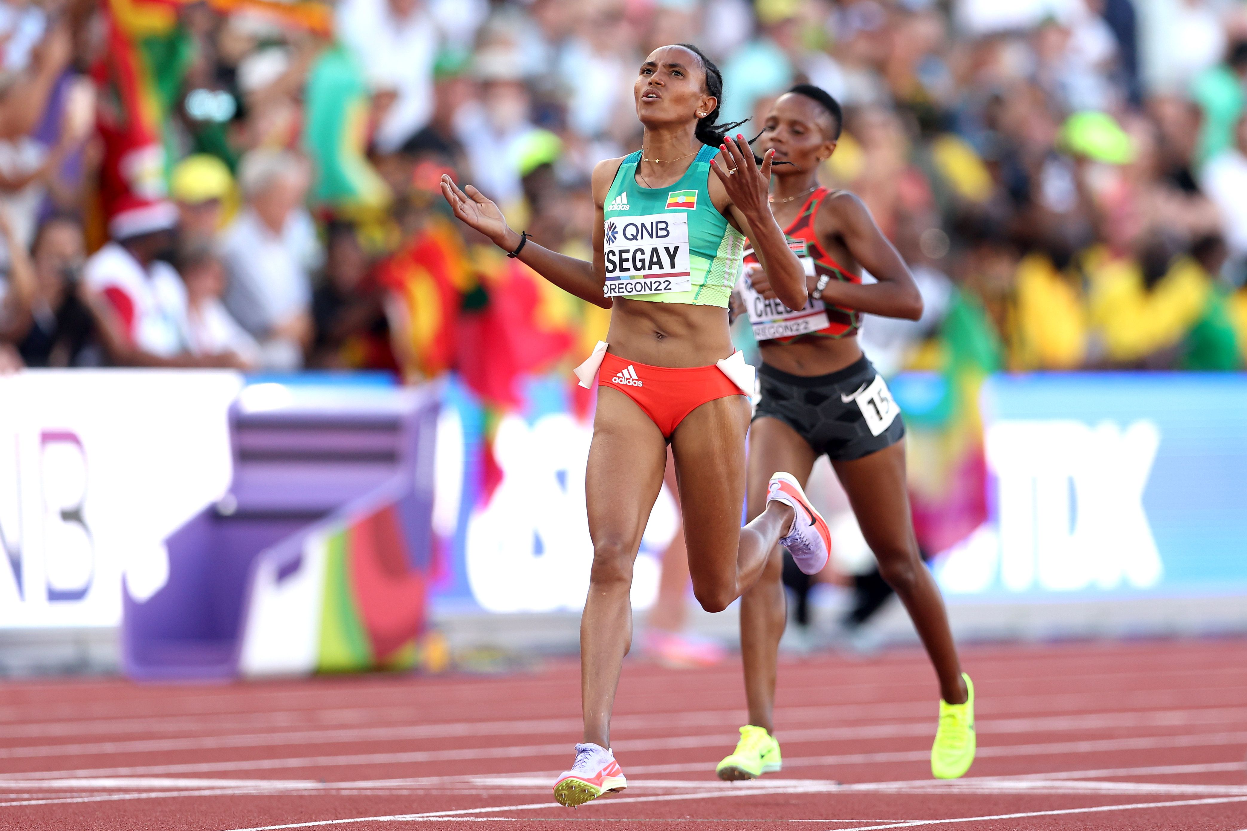 Gudaf Tsegay wins the 5000m at the World Athletics Championships Oregon22