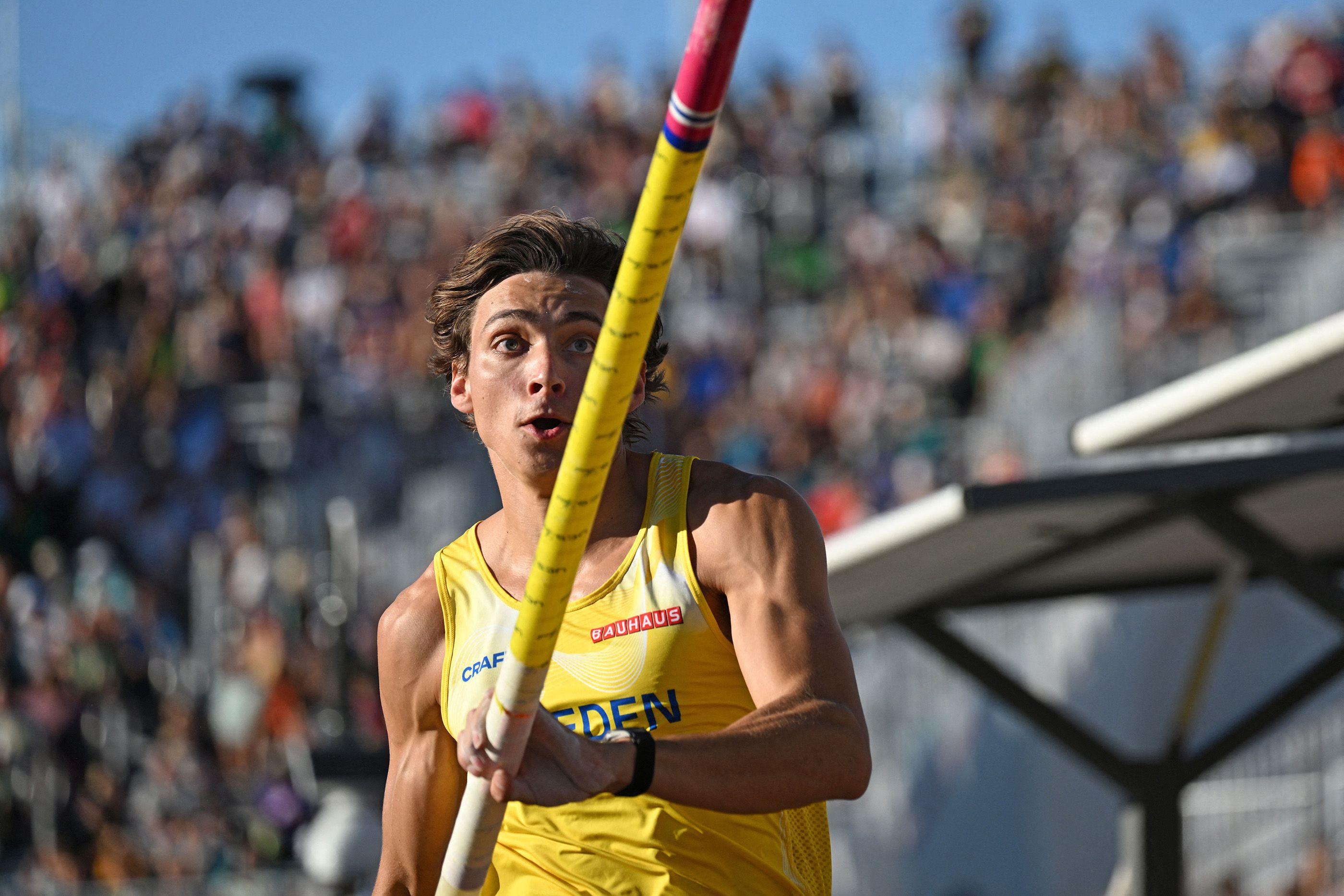 Sweden's world pole vault record-holder Mondo Duplantis competes at the World Athletics Championships Oregon22